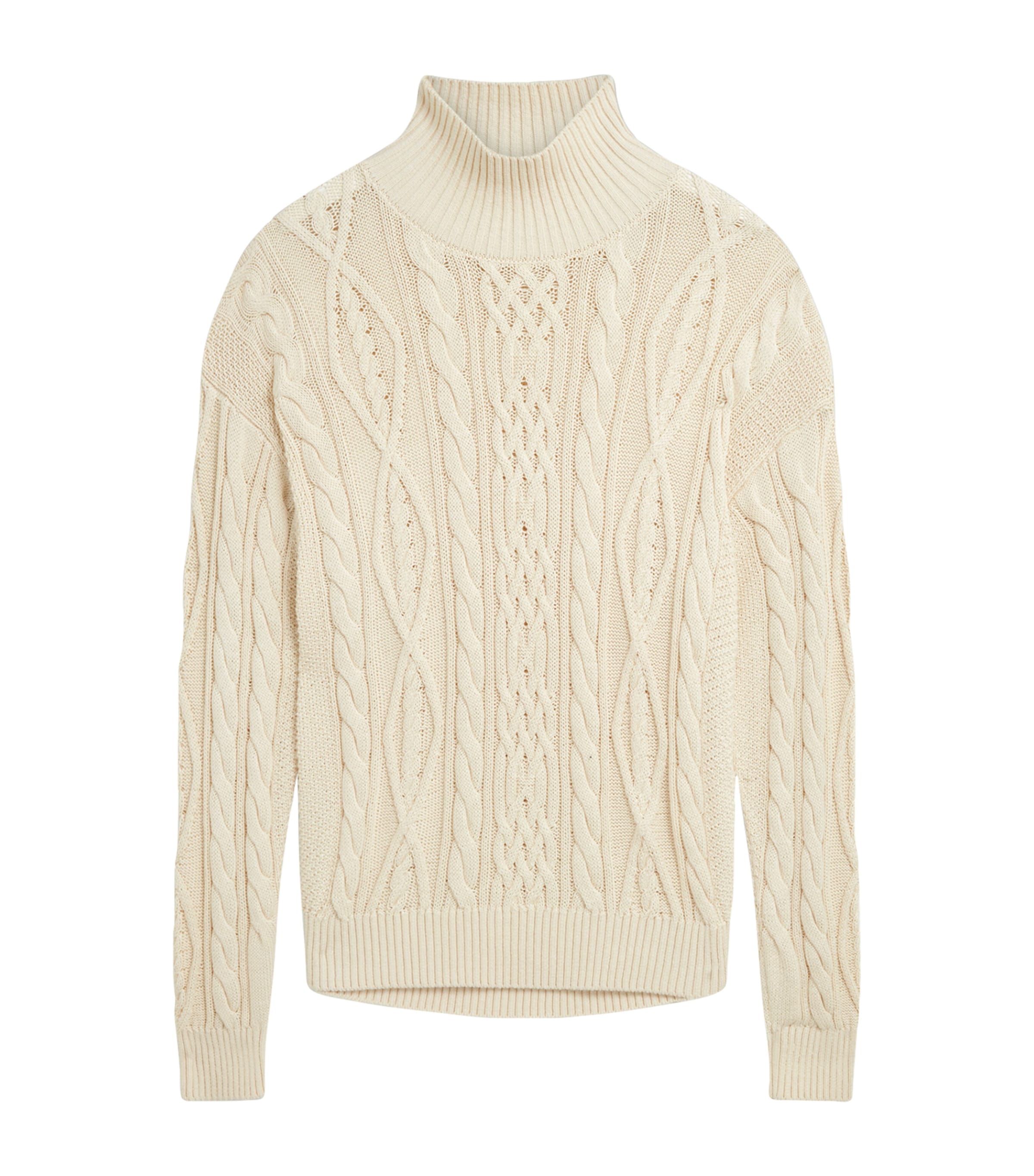 Cotton-Silk Aran Cable Sweater