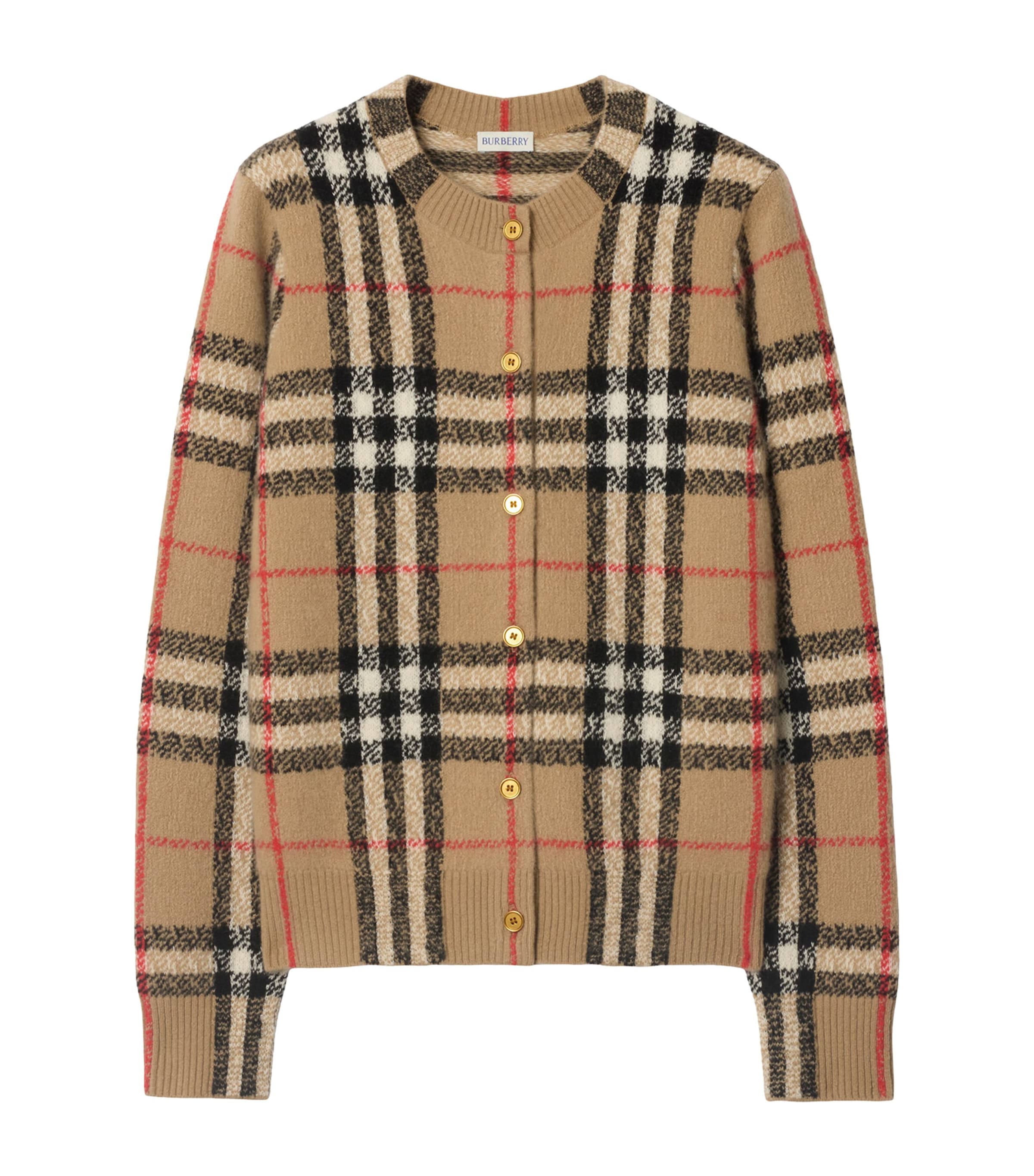 Burberry Womens Cashmere-Wool Check Cardigan Sand Ip Check