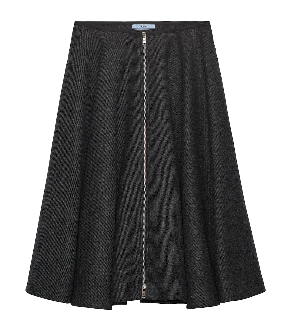 Prada Womens Wool Midi Skirt Grey