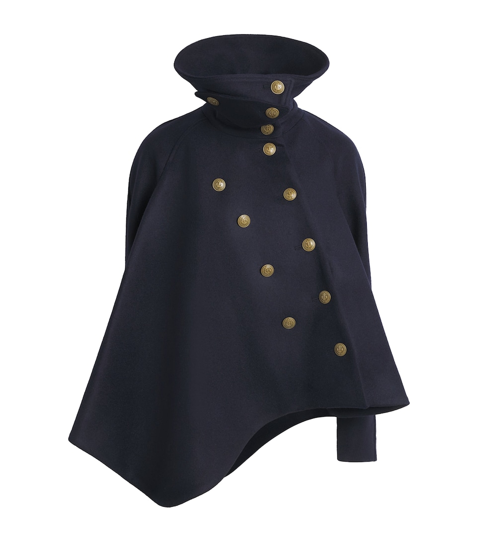 A.W.A.K.E. Mode Womens Wool Peplum Pea Coat Navy