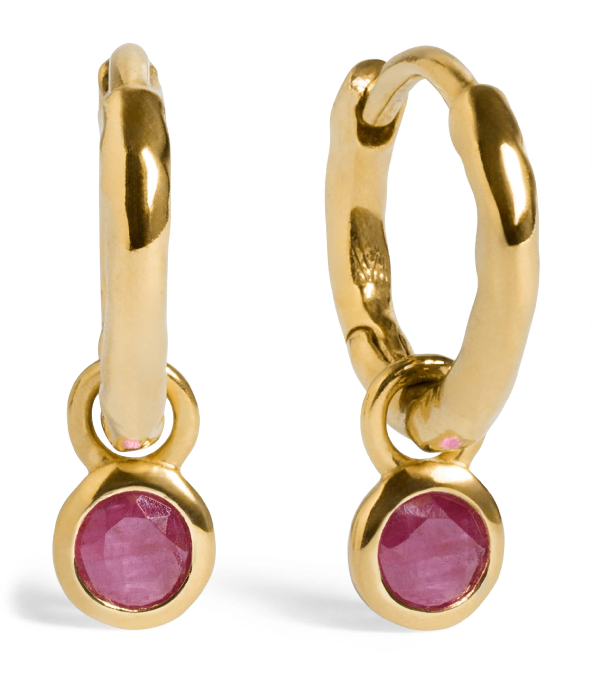Monica Vinader Gold Vermeil and Ruby July Birthstone Huggie Earrings Red