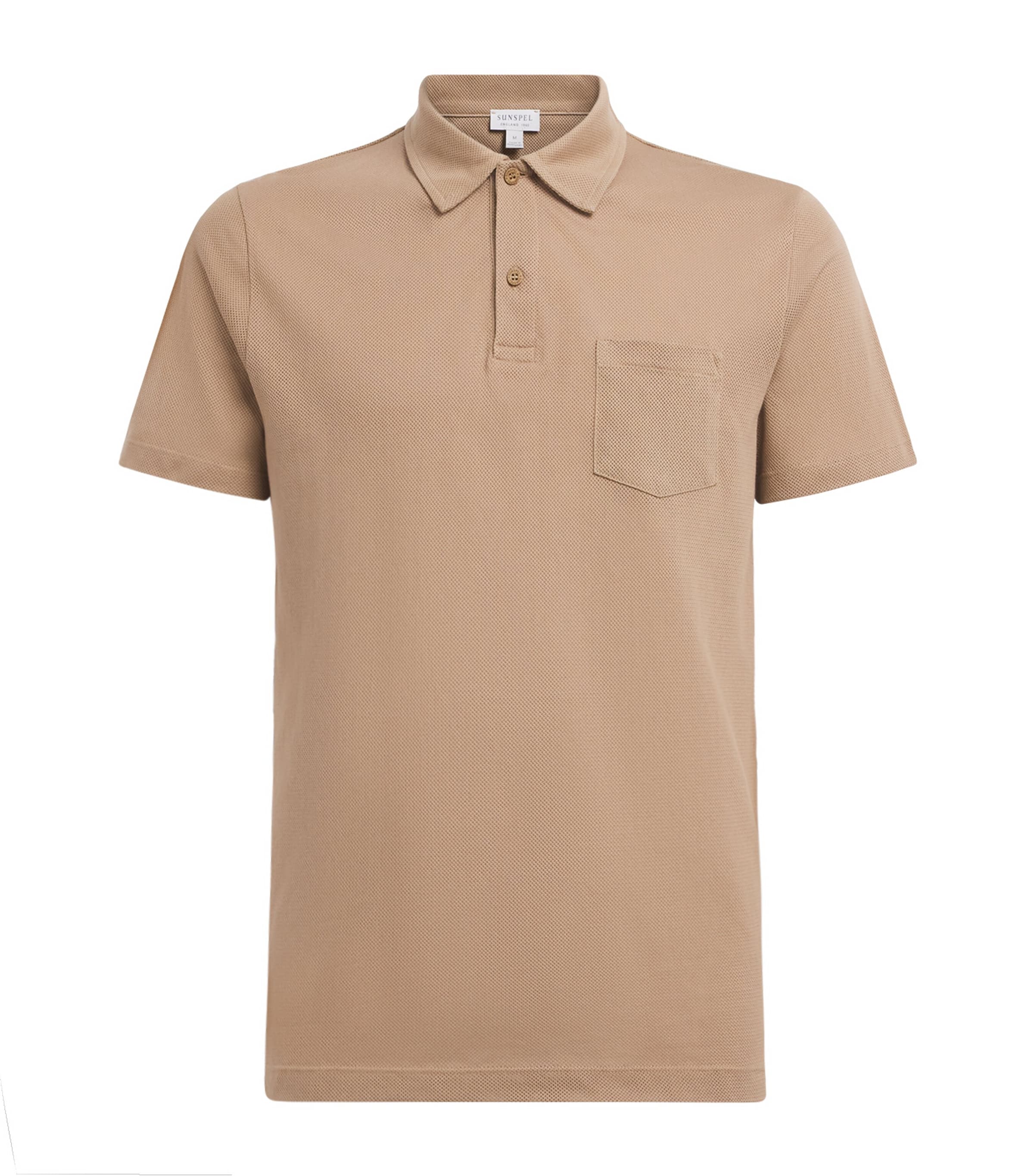 Sunspel Mens Supima Cotton Riviera Polo Shirt Dark Beige