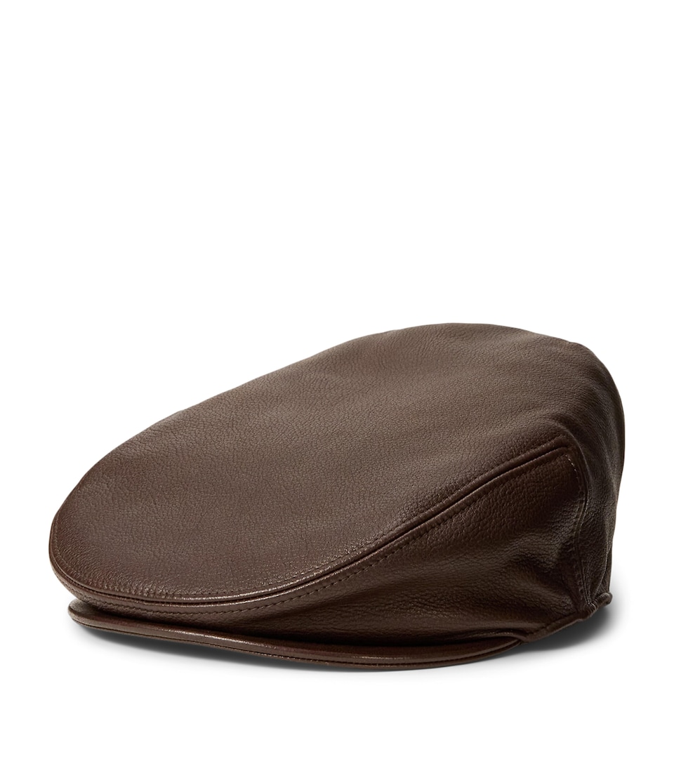 Ralph Lauren Collection Leather Newsboy Cap Chocolate