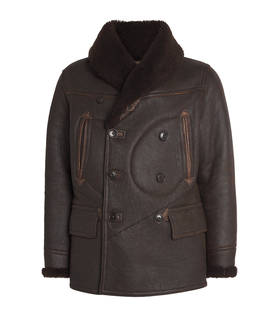 Leather-Shearling Aviator Coat