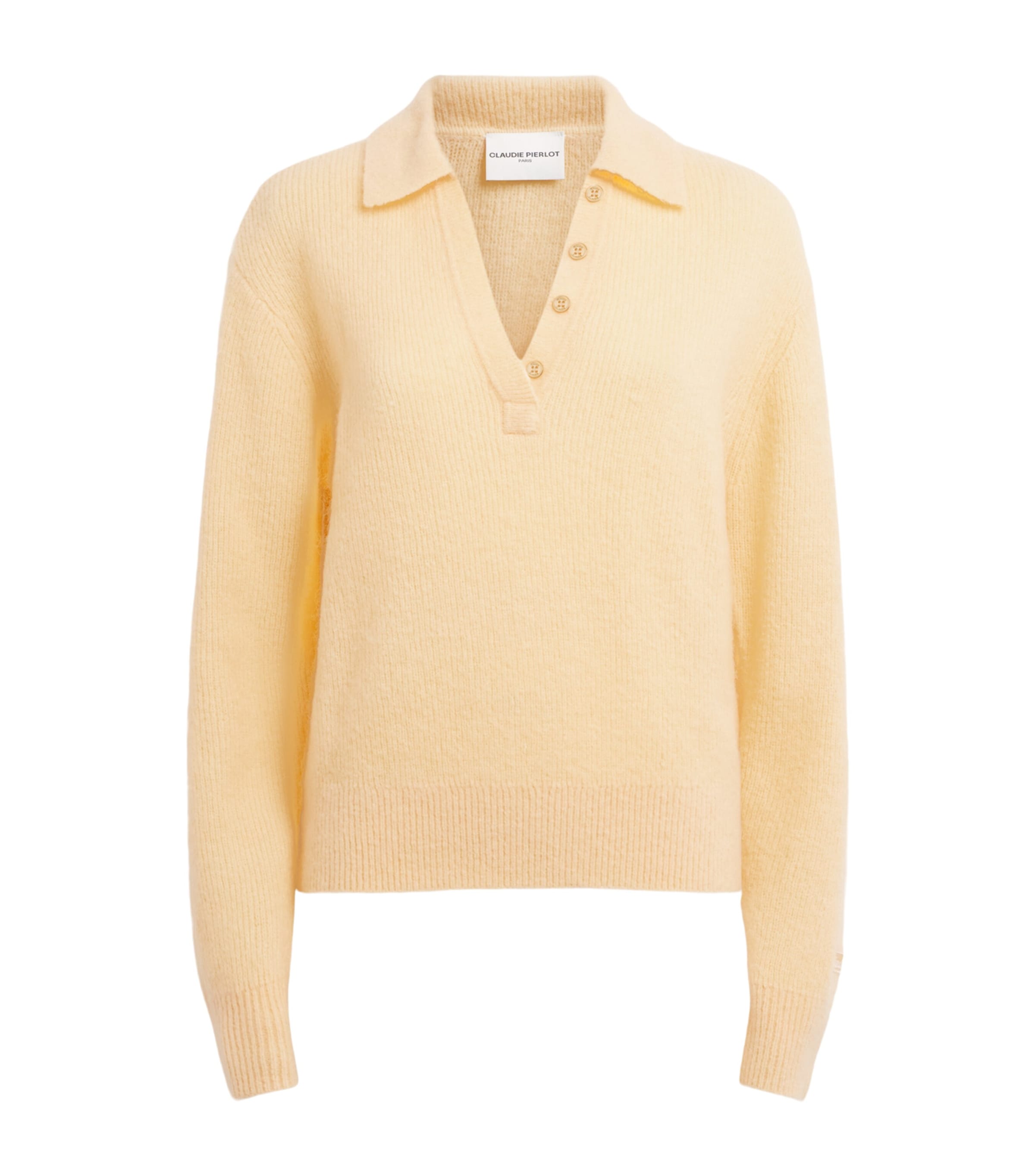 Claudie Pierlot Womens Textured Polo Sweater Baby Yellow