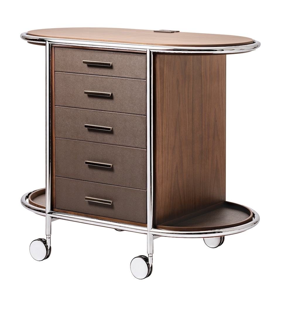 Giobagnara Leather and Walnut Arcade Tea and Coffee Cart Walnut Nappa Chm
