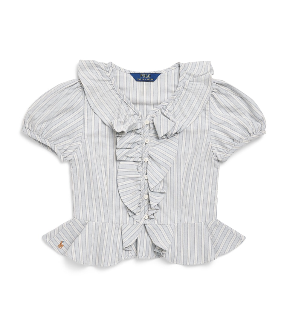 Ralph Lauren Kids Stripe Ruffled Top (7-16 Years) Lt Blu Crm Mlti