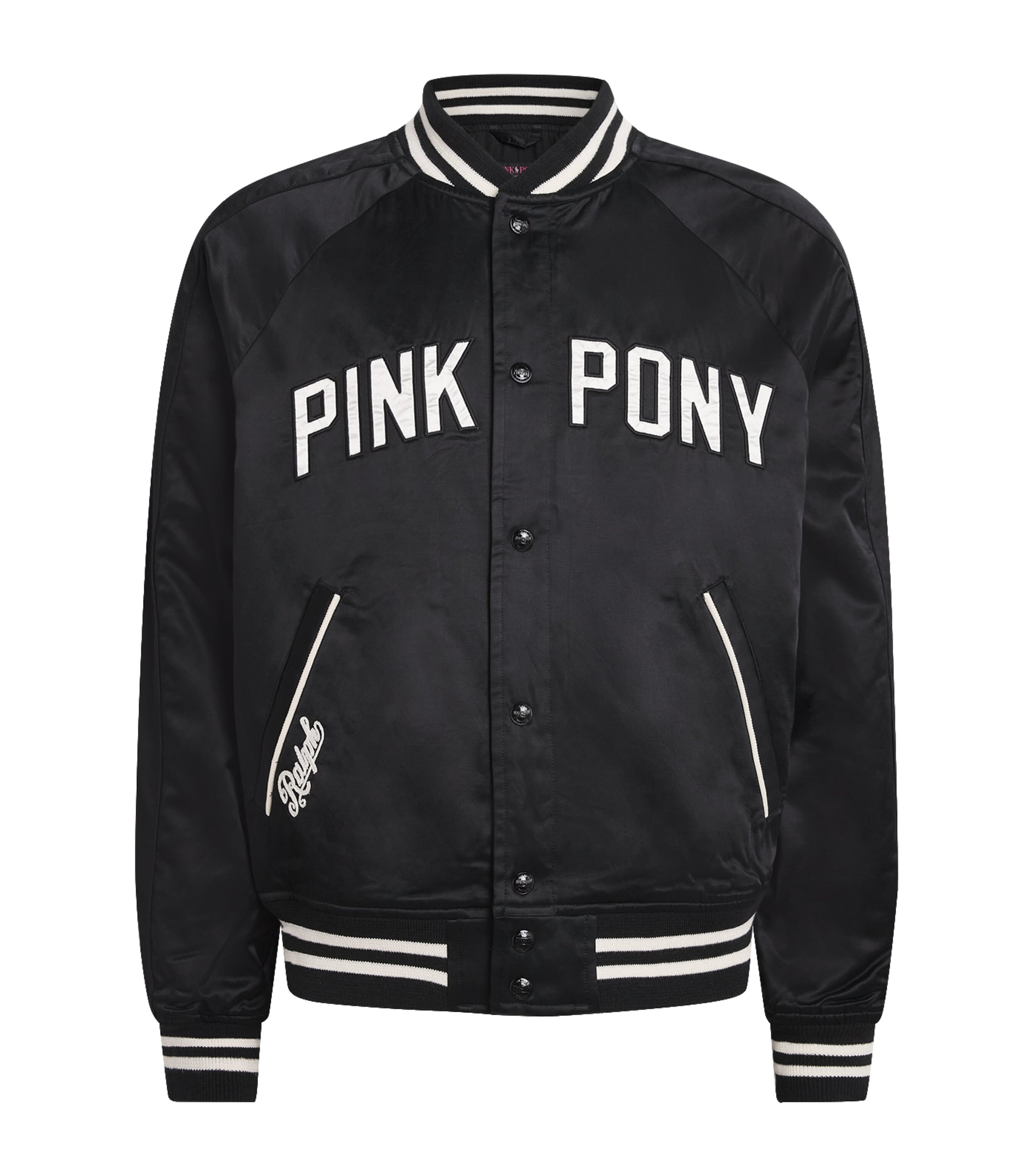 Polo Ralph Lauren Mens Satin Pink Pony Bomber Jacket Polo Black