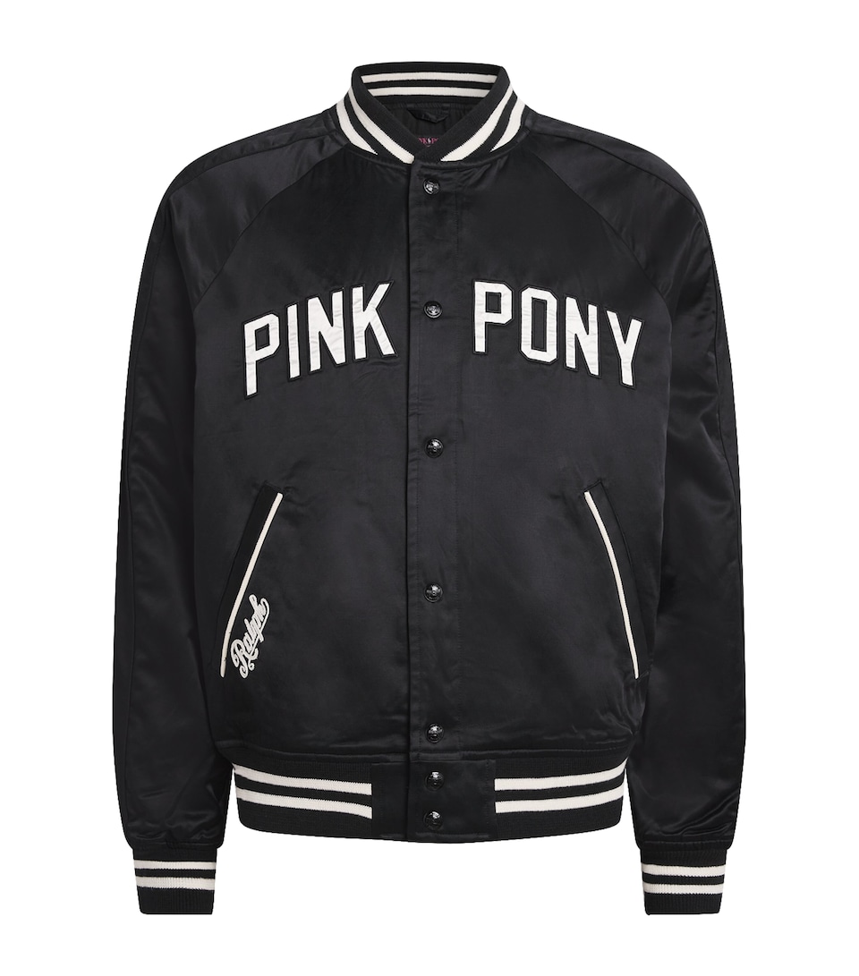Polo Ralph Lauren Mens Satin Pink Pony Bomber Jacket Polo Black