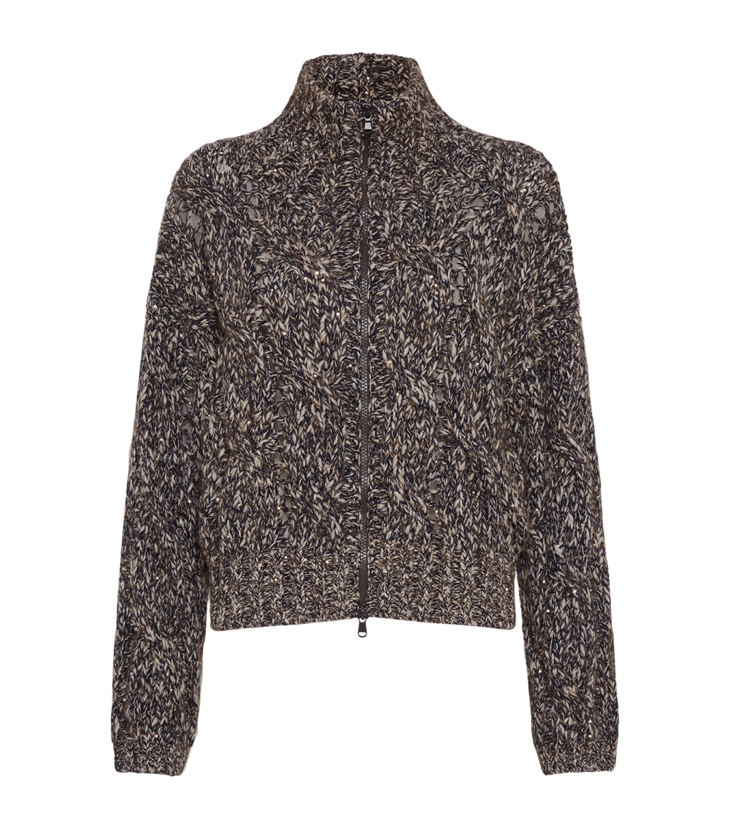 Wool-Blend Dazzling Zip-Up Sweater