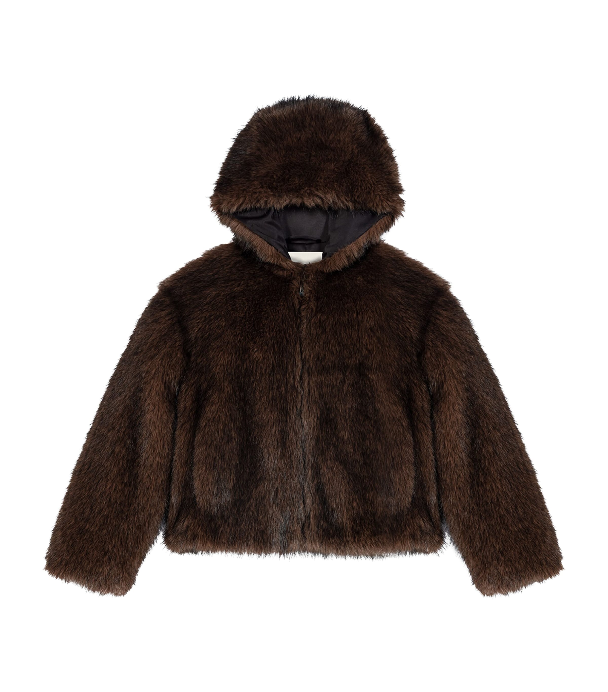 Maje Womens Faux Fur Hooded Jacket Brown