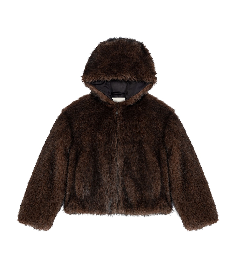 Maje Womens Faux Fur Hooded Jacket Brown