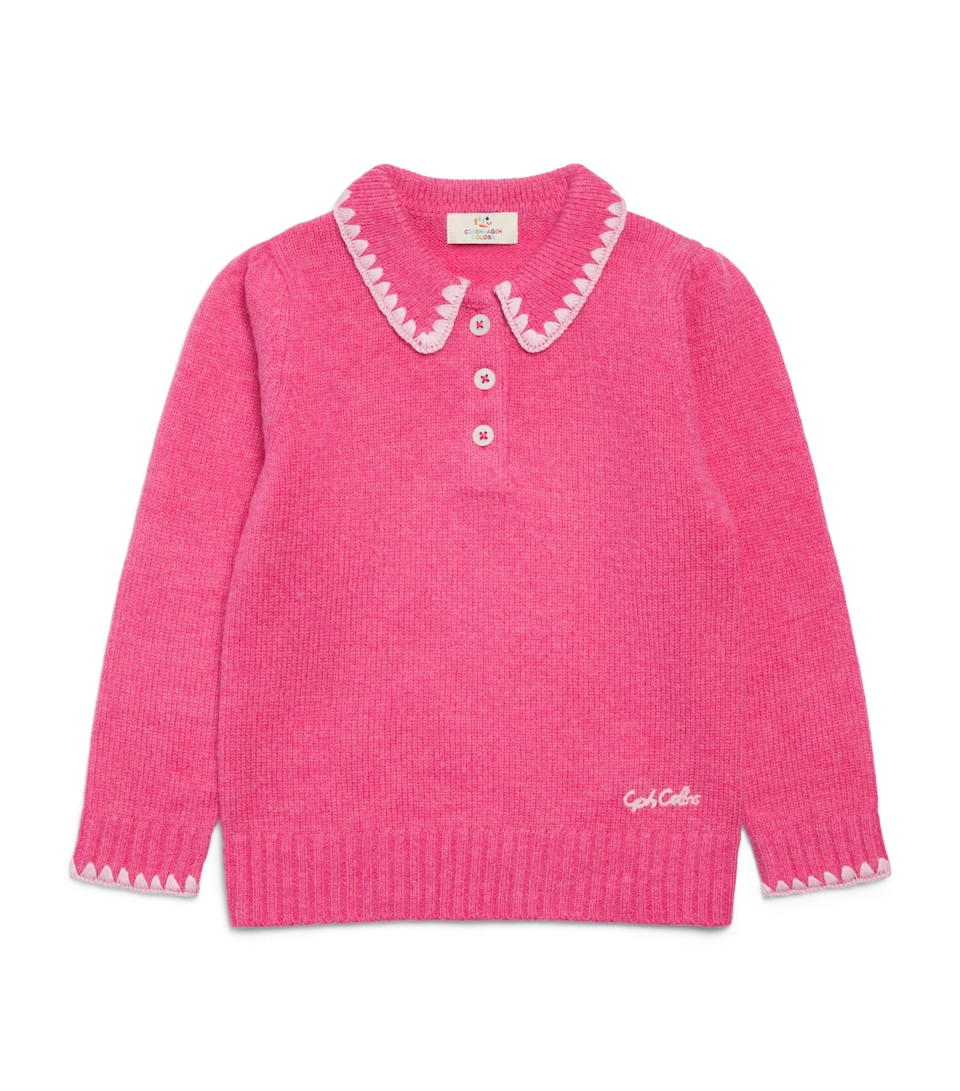 Copenhagen Colors Wool-Cashmere Blanket-Stitch Blouse (2-8 Years) Fuschsia Comb