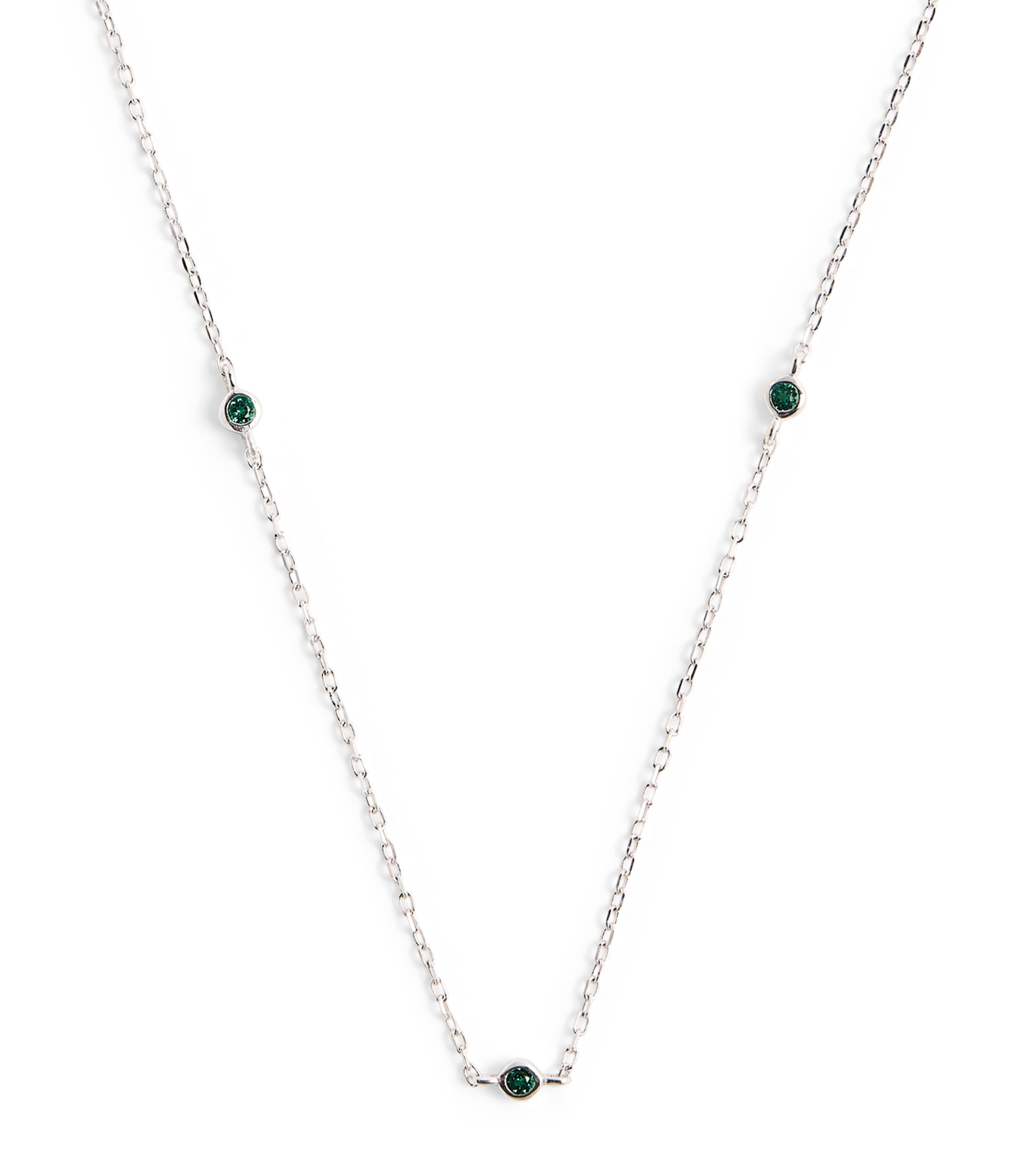 Astrid & Miyu White Gold and Emerald Charm Necklace White Gold