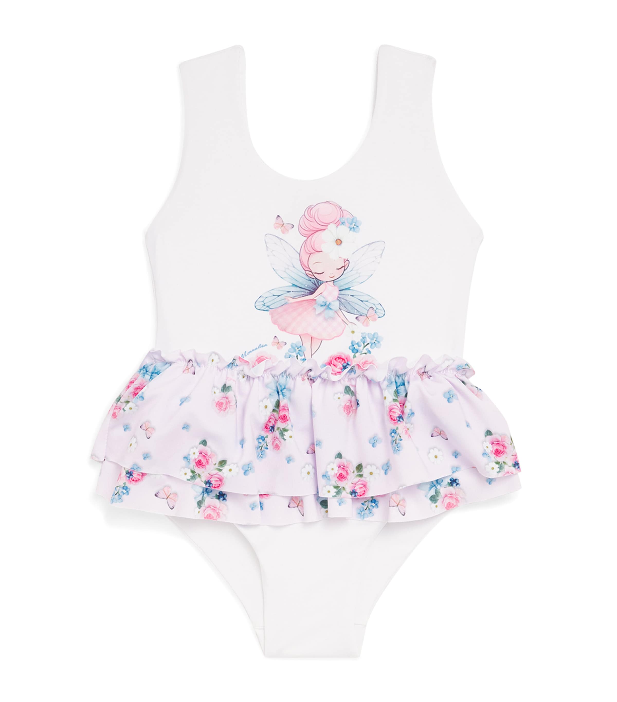 Monnalisa Ruffle-Trim Fairy Swimsuit (12-36 Months) White+fairytale Pink