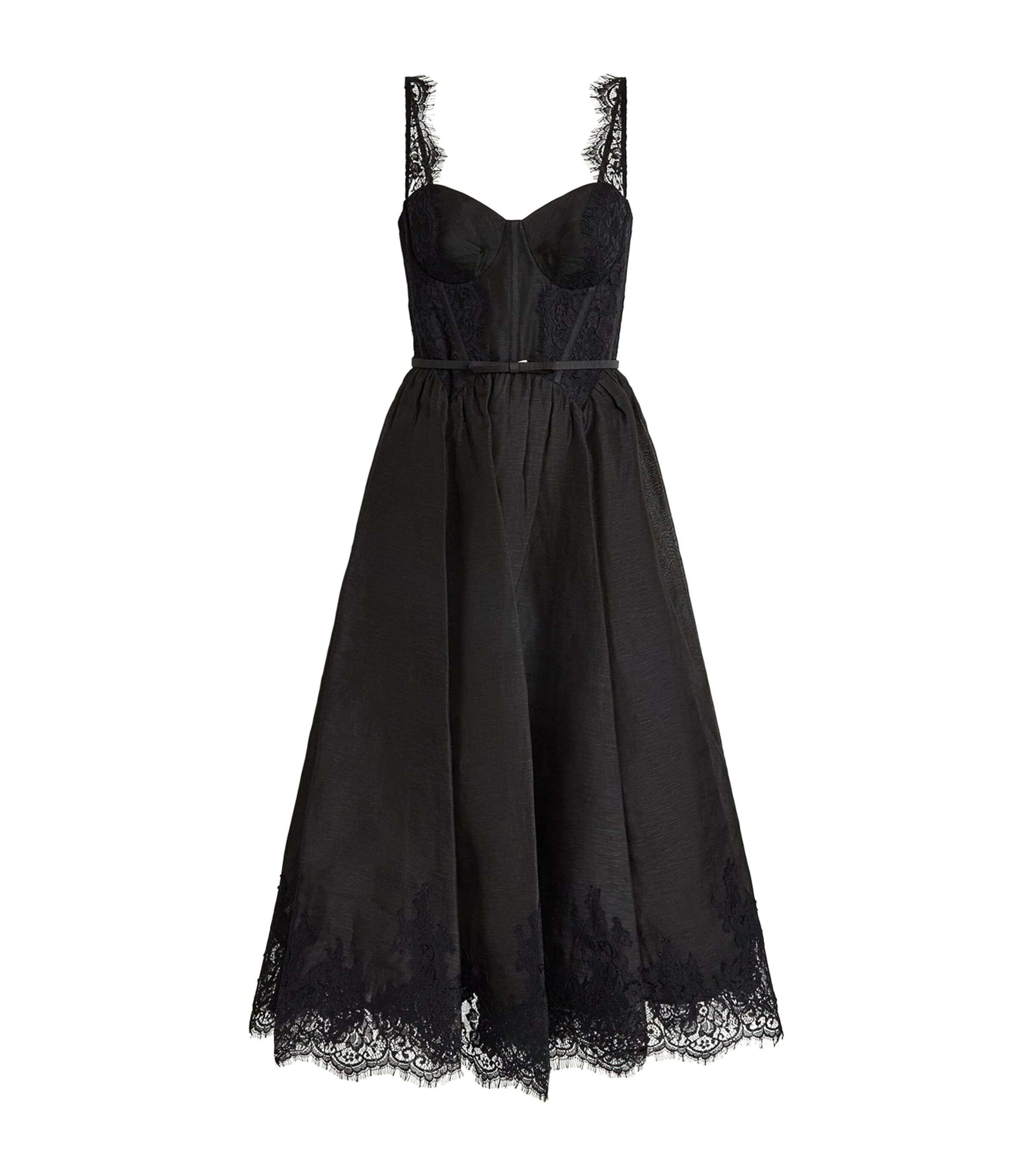 Zimmermann Womens Linen-Silk Lace-Trim Valiant Midi Dress Black