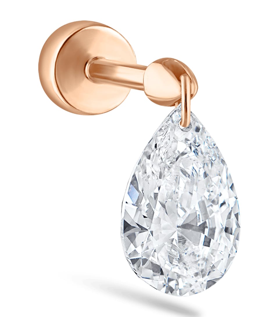 Maria Tash Rose Gold Floating Pear Diamond Charm Threaded Stud Earring (7mm) Rose Gold