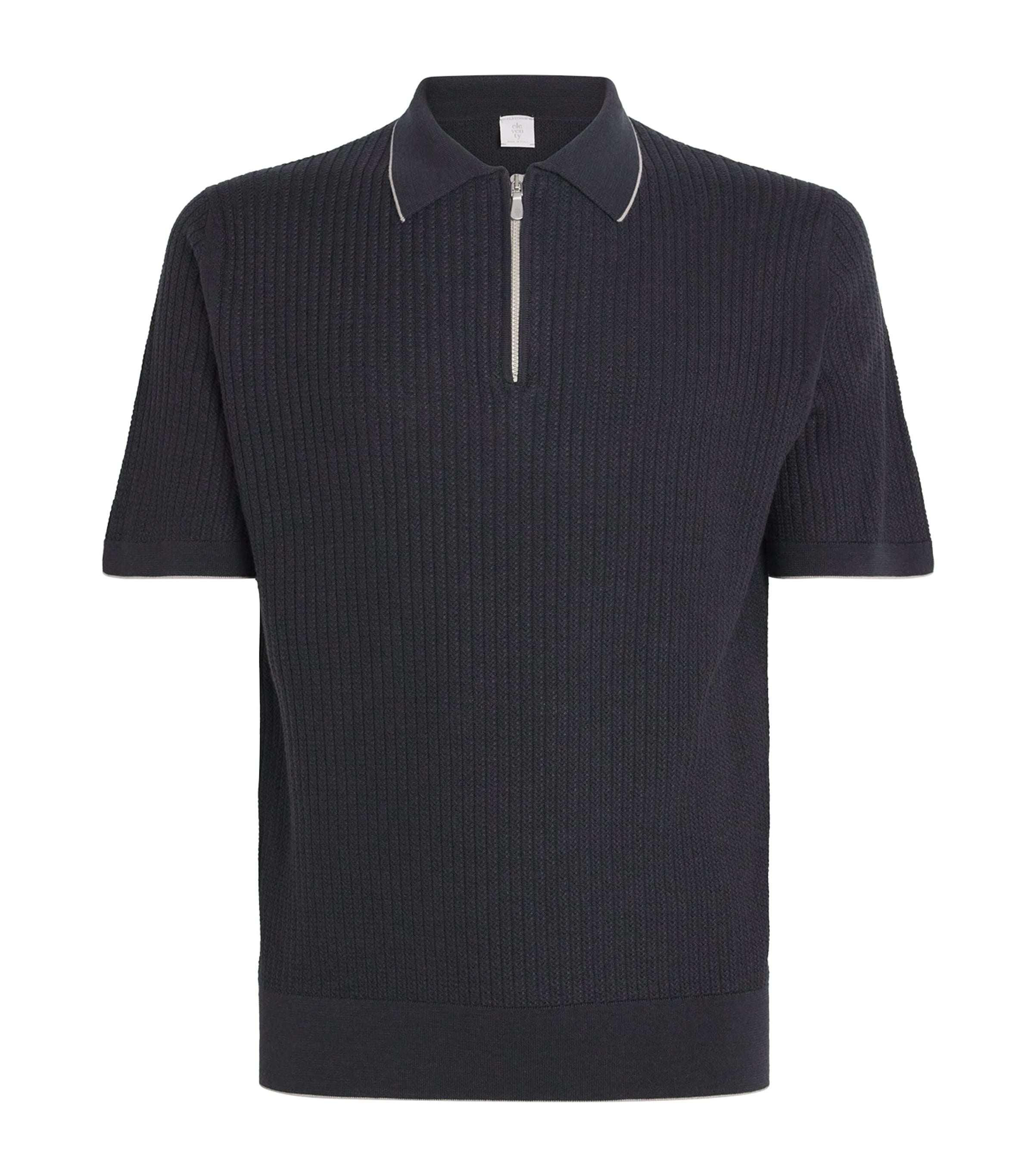 Eleventy Mens Wool-Silk Zipped Polo Shirt Nero E Sabbia