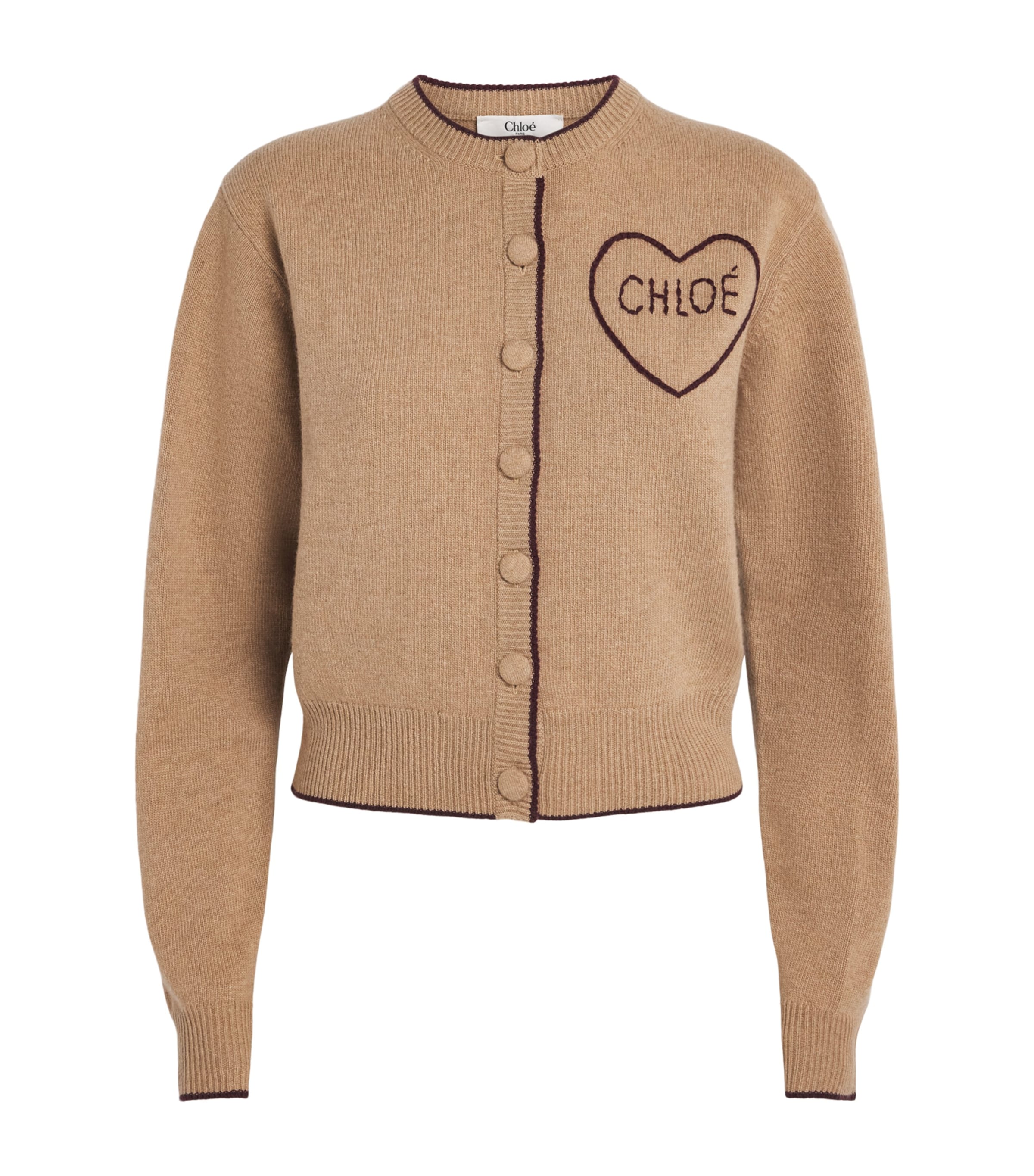 Chloé Womens Wool-Cashmere Heart Logo Cardigan Bleached Brown