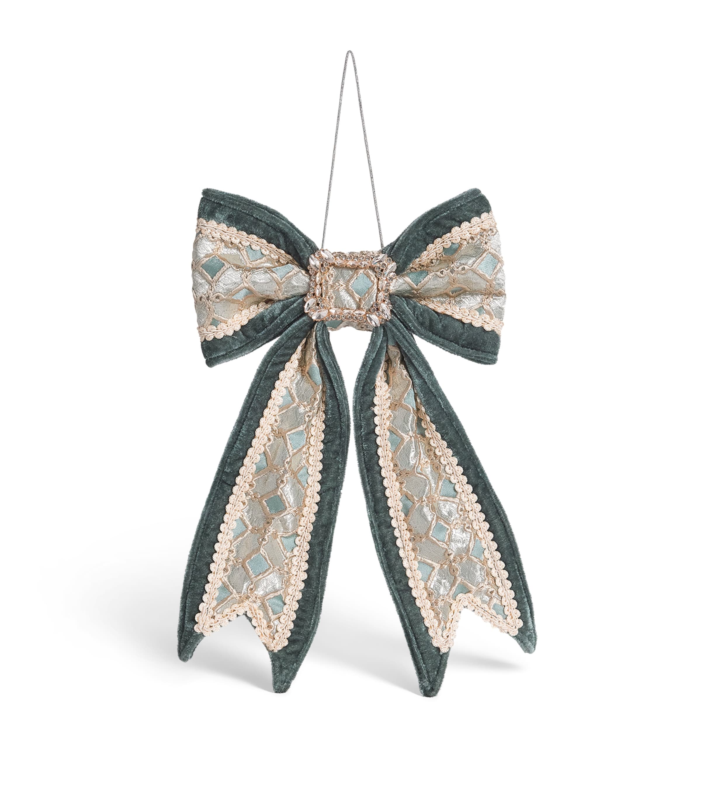 Luxury Garland Ribbon Bow Tree Decoration Petrol Blue/chmpgne