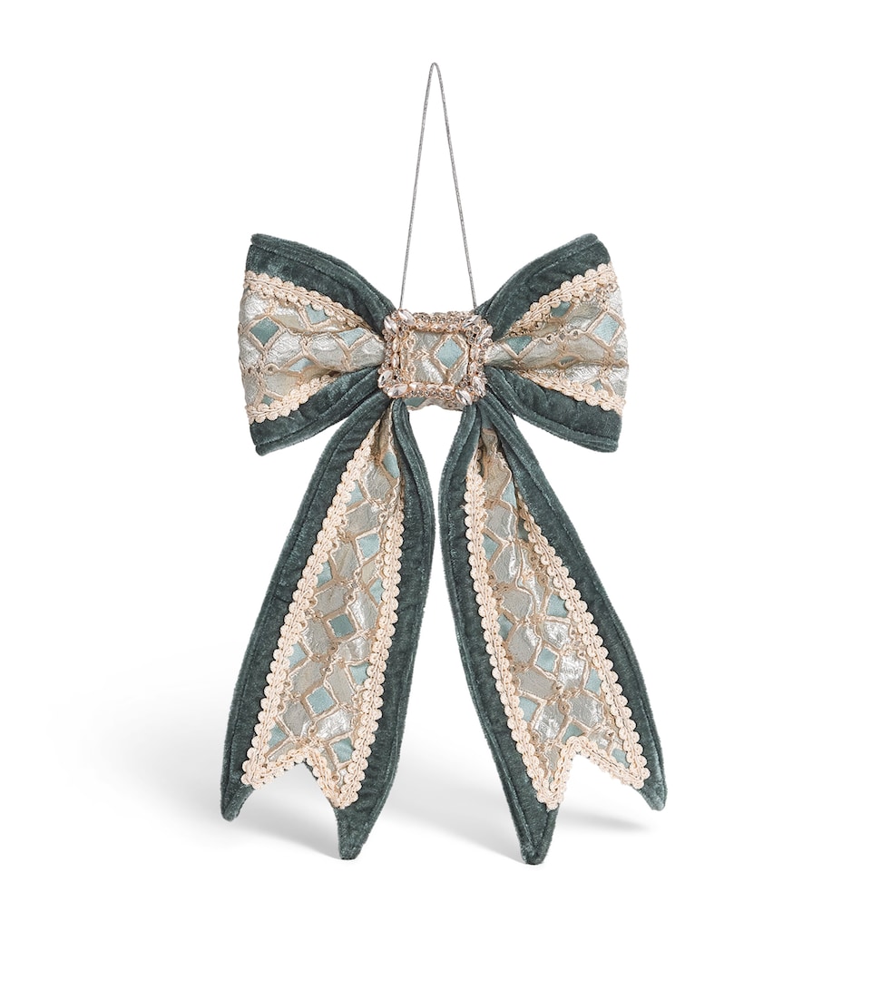 Luxury Garland Ribbon Bow Tree Decoration Petrol Blue/chmpgne