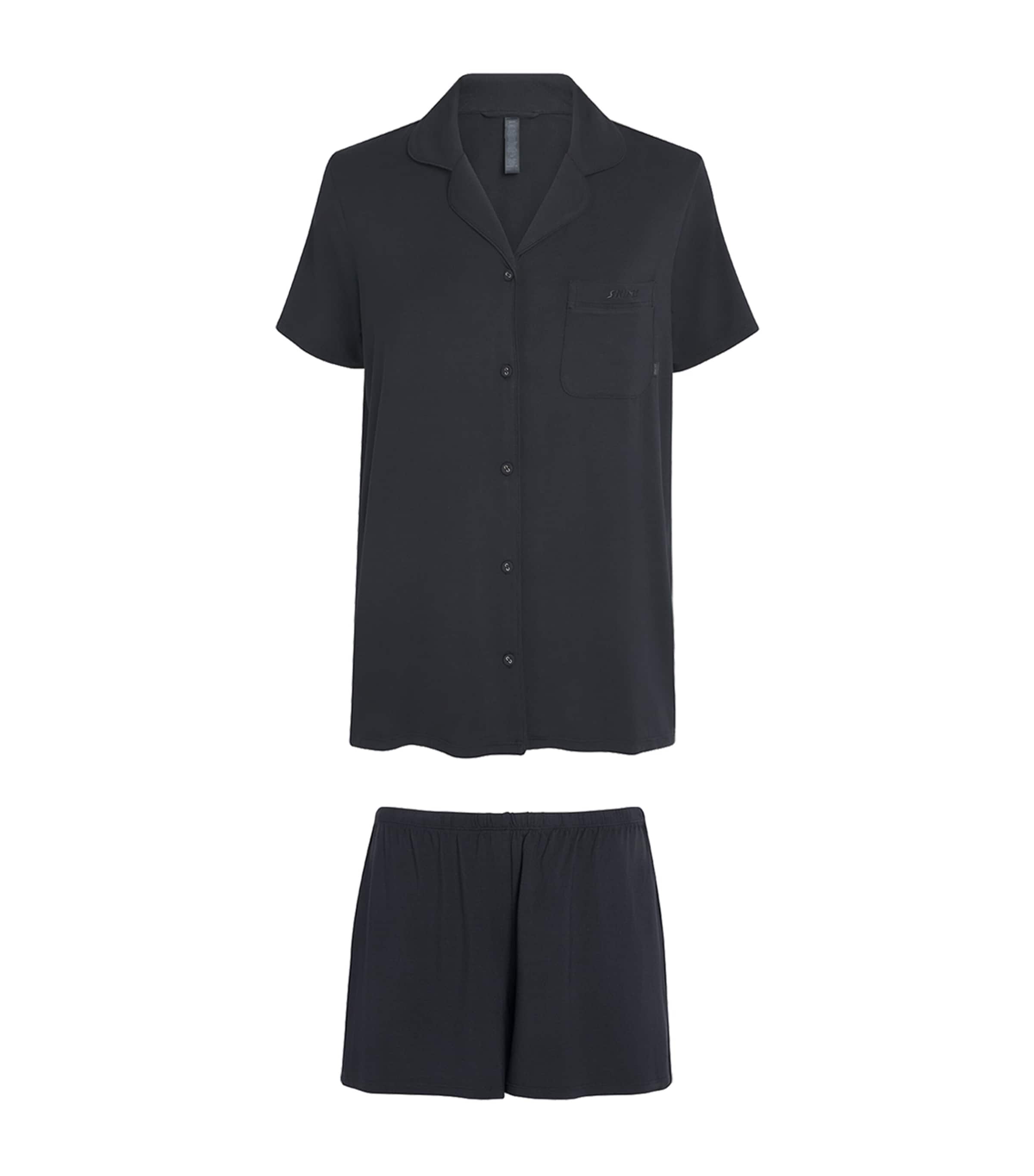 Skims Womens Sleep Short-Sleeve Pyjama Set Onyx