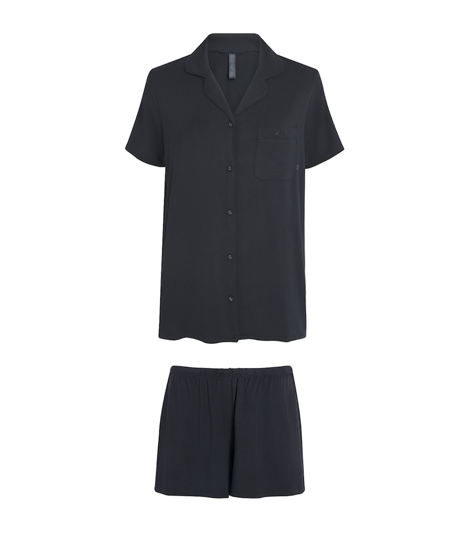 Skims Womens Sleep Short-Sleeve Pyjama Set Onyx