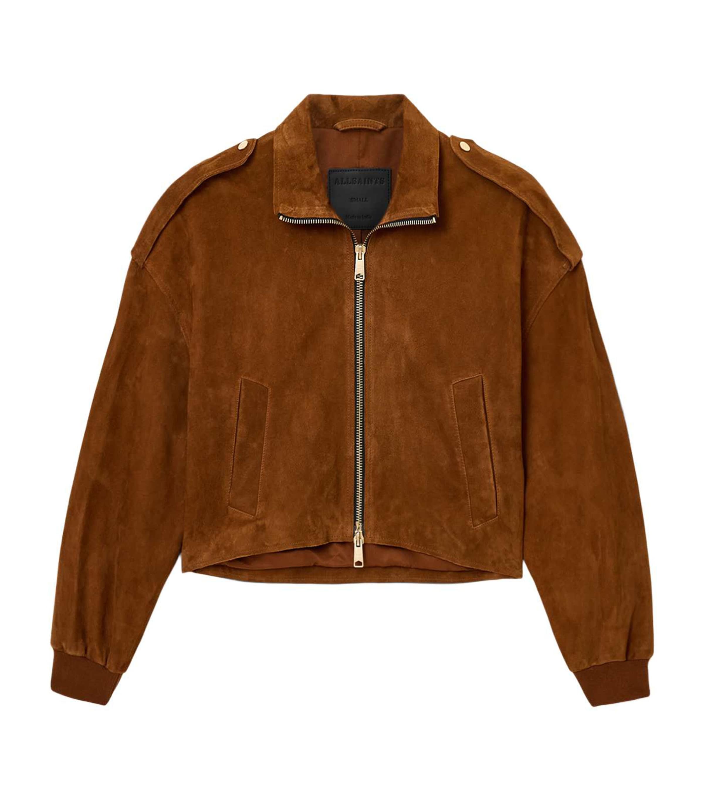 AllSaints Womens Suede Lowden Jacket Cognac Brown