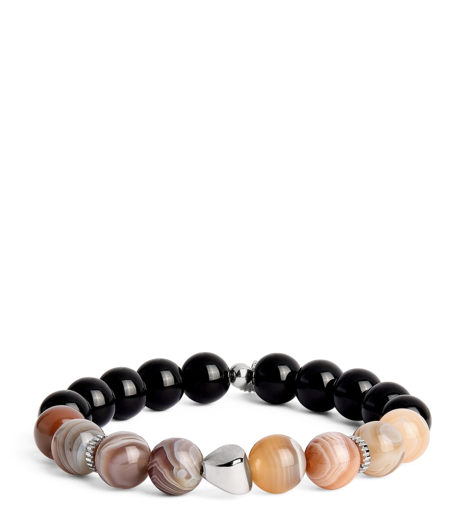 Tateossian Rhodium Silver and Botswana Agate Bracelet Black