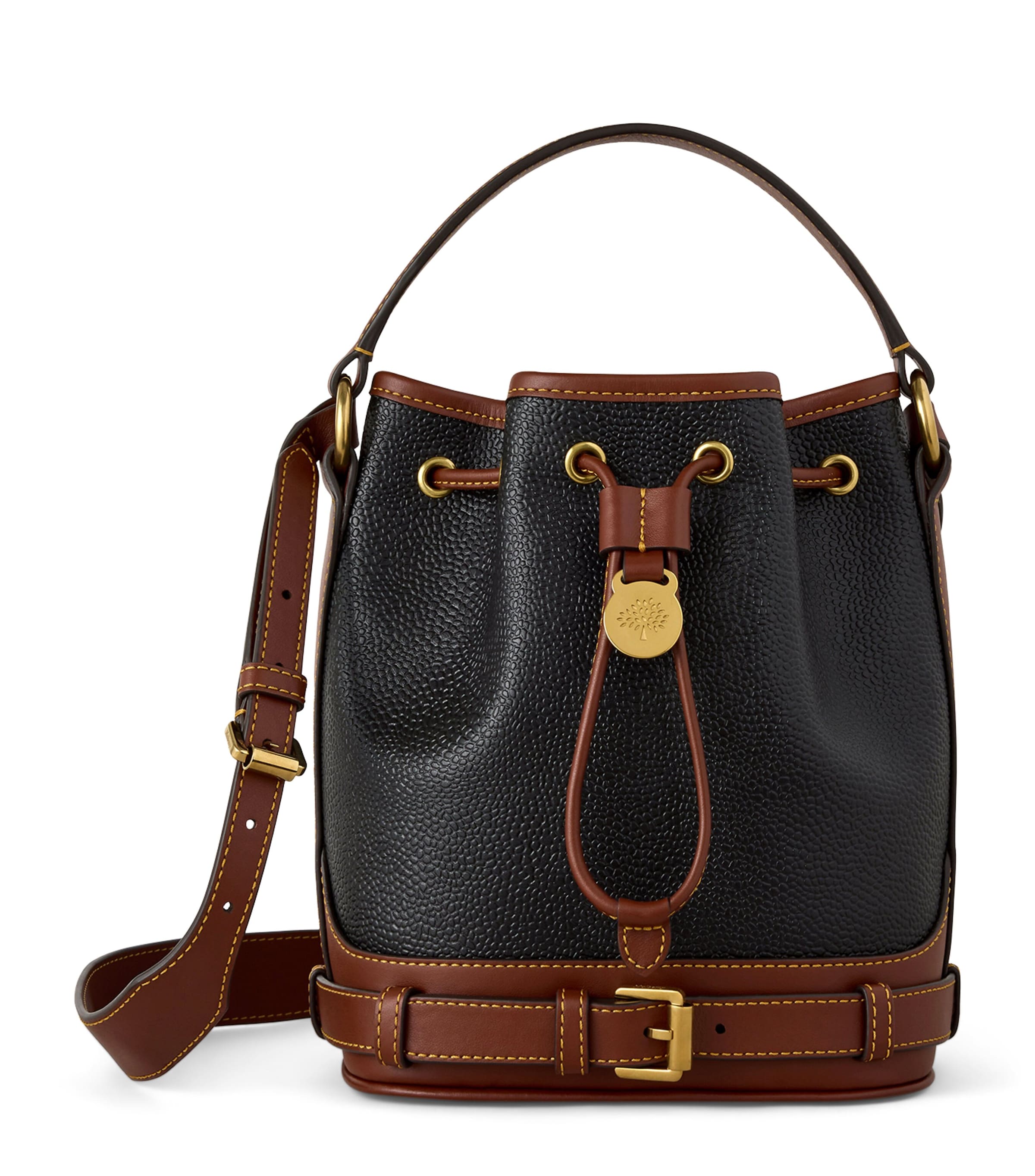 Mulberry Small Leather-Trim Bucket Bag Black Cognac