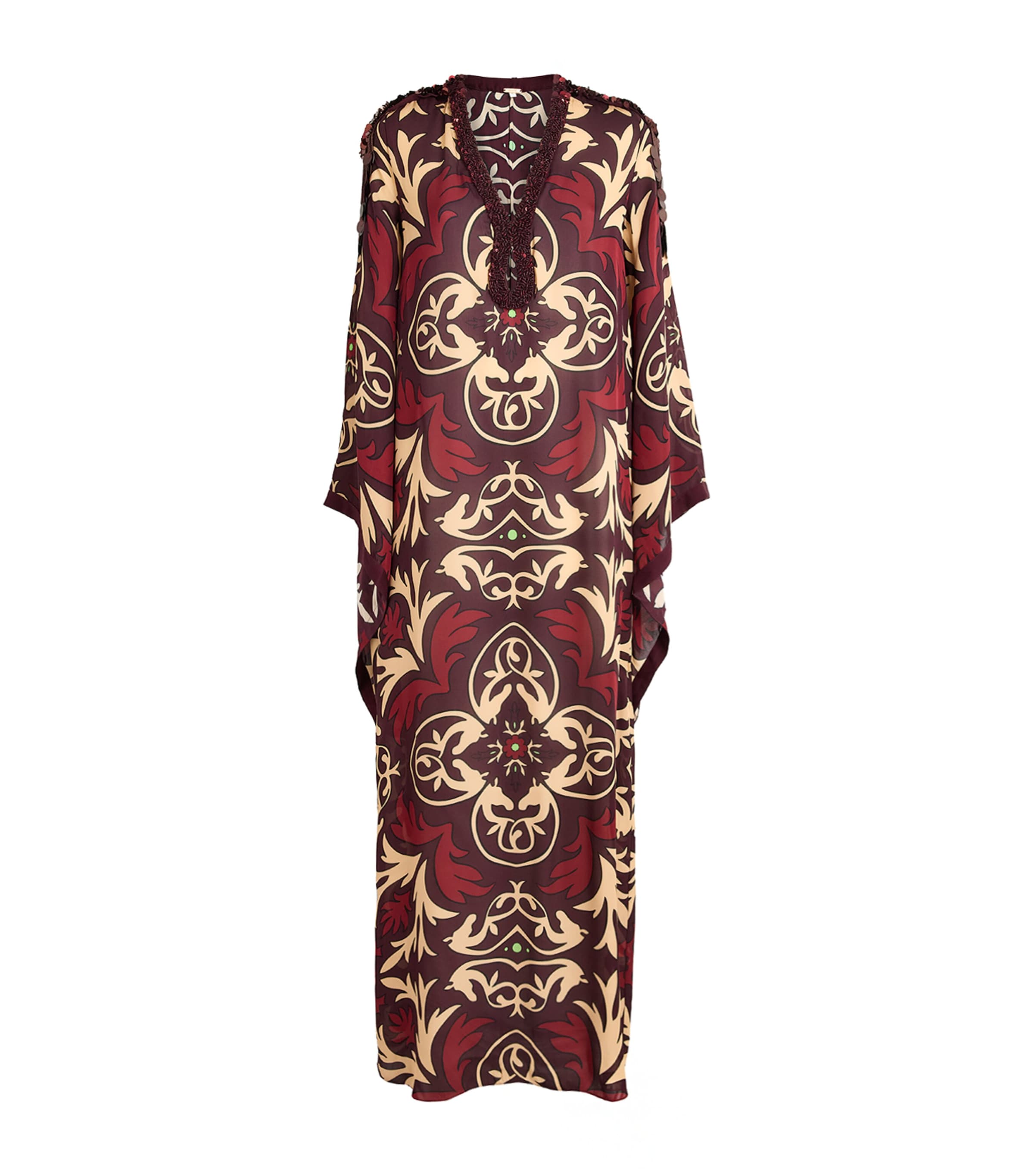 Johanna Ortiz Womens Silk One Palm Only Tunic Maxi Dress Wine/sand