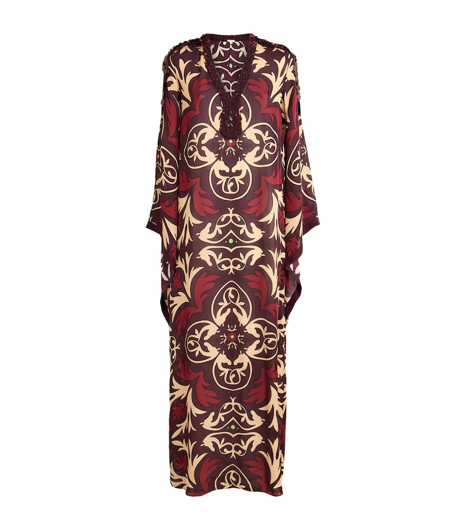 Johanna Ortiz Womens Silk One Palm Only Tunic Maxi Dress Wine/sand