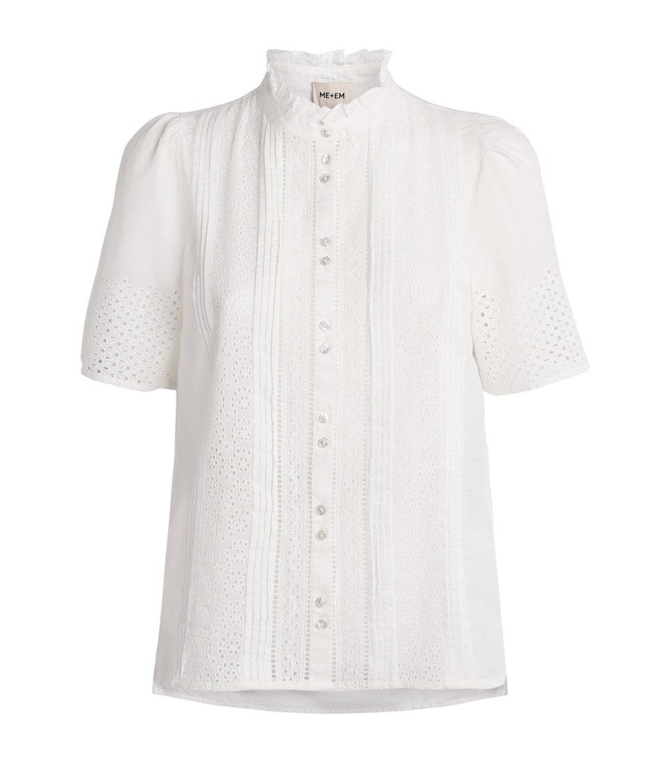 ME+EM Womens Cotton Broderie Anglaise Blouse Soft White