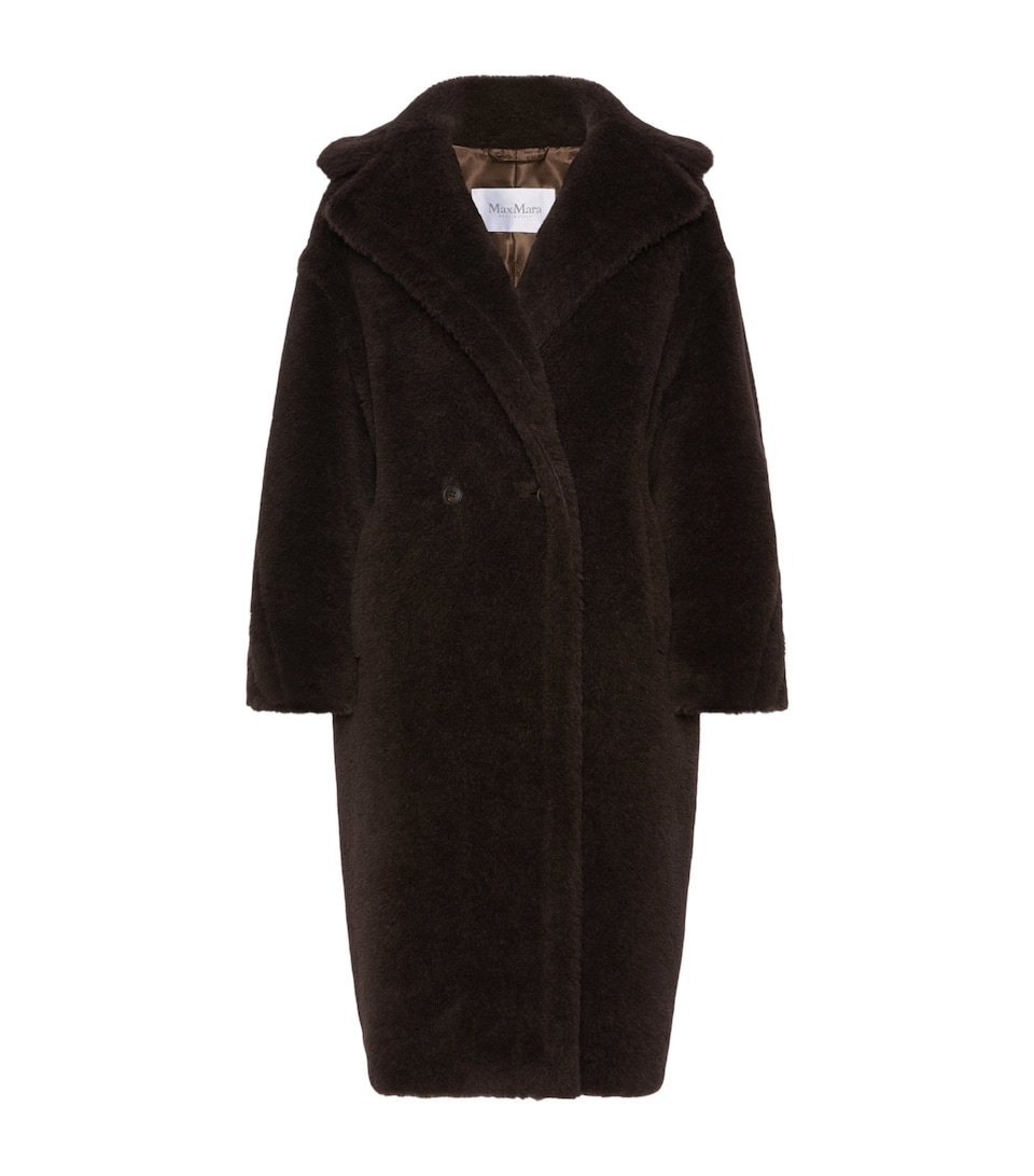 Max Mara Womens Alpaca-Wool-Silk Teddy Bear Icon Coat Dark Brown