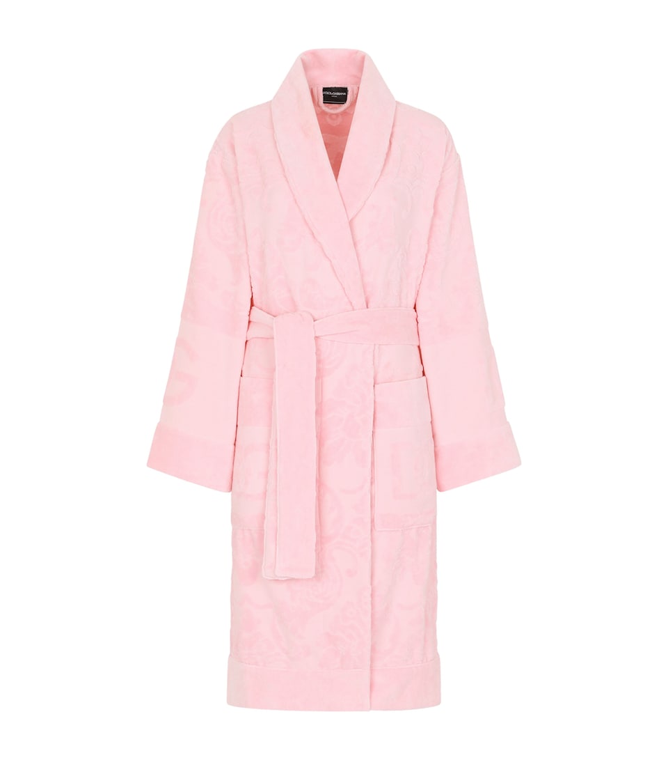 Dolce&Gabbana Casa Terry Cotton DG Logo Robe Rosa