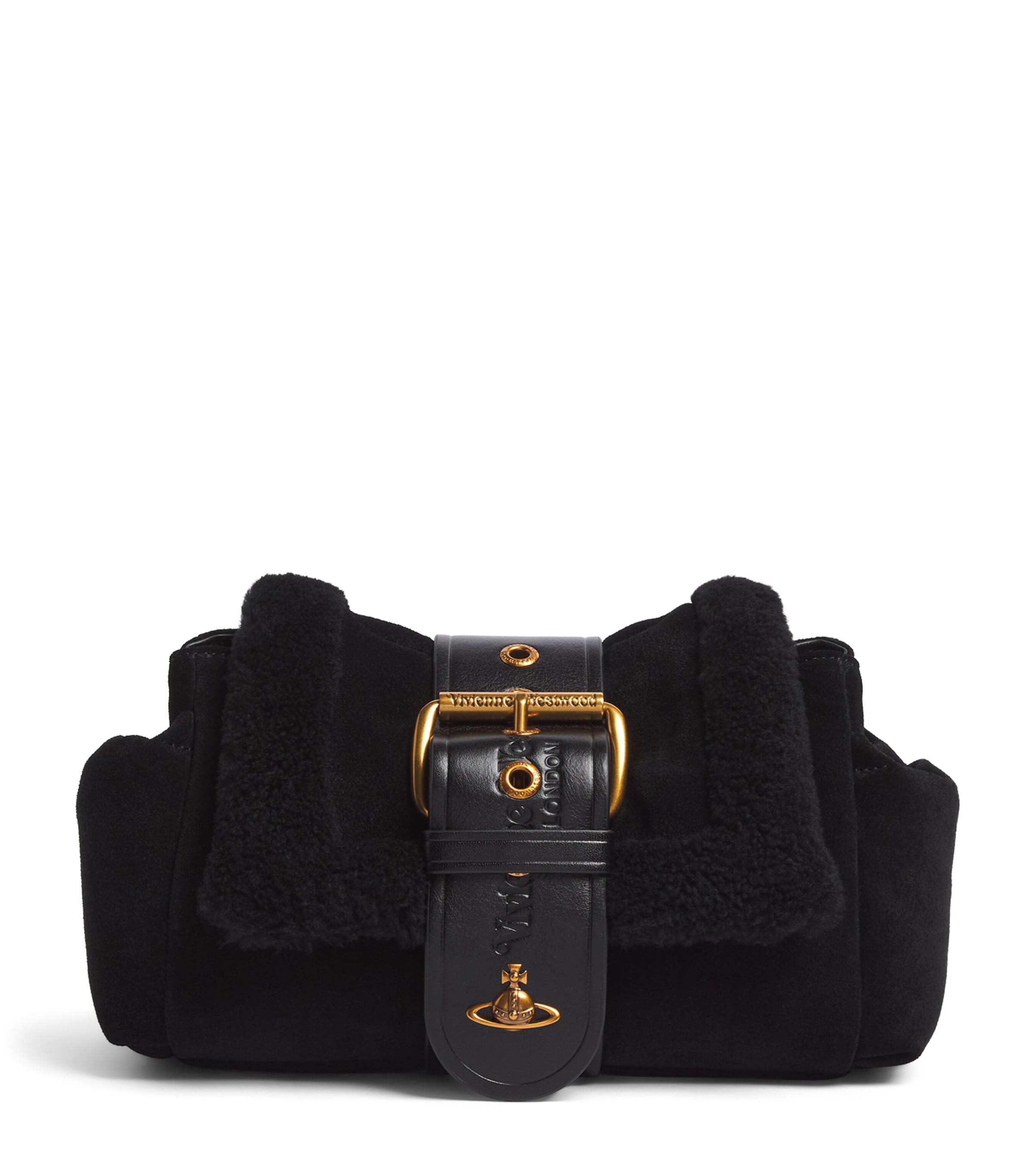 Vivienne Westwood Suede Hazel Treasure Clutch Bag Black