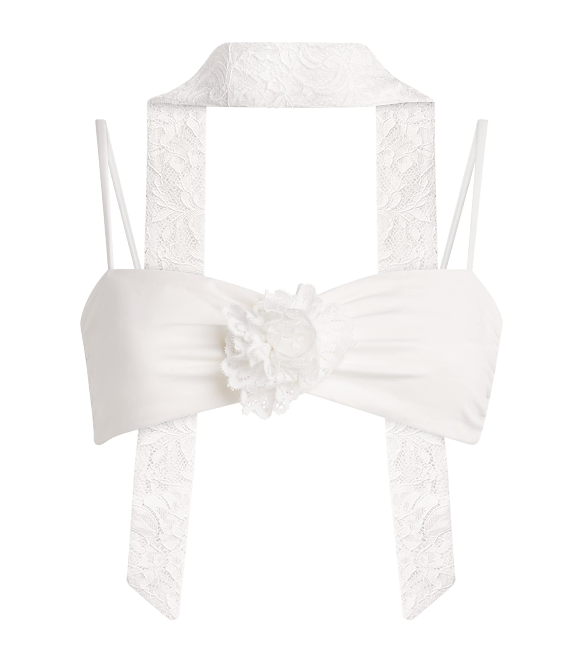 AWAY THAT DAY Womens Barbuda Bikini Top with Lace Scarf Bridal White
