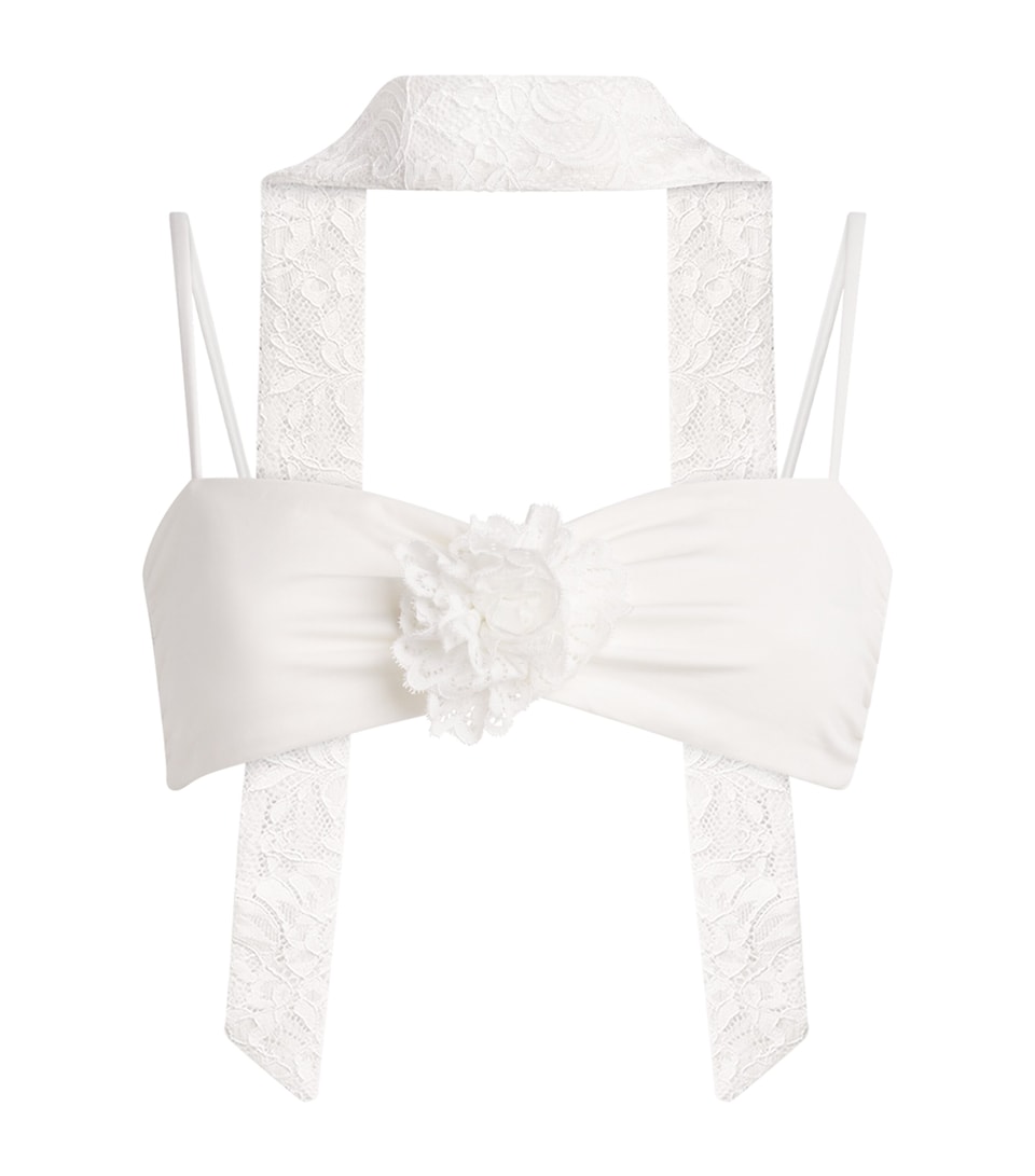 AWAY THAT DAY Womens Barbuda Bikini Top with Lace Scarf Bridal White