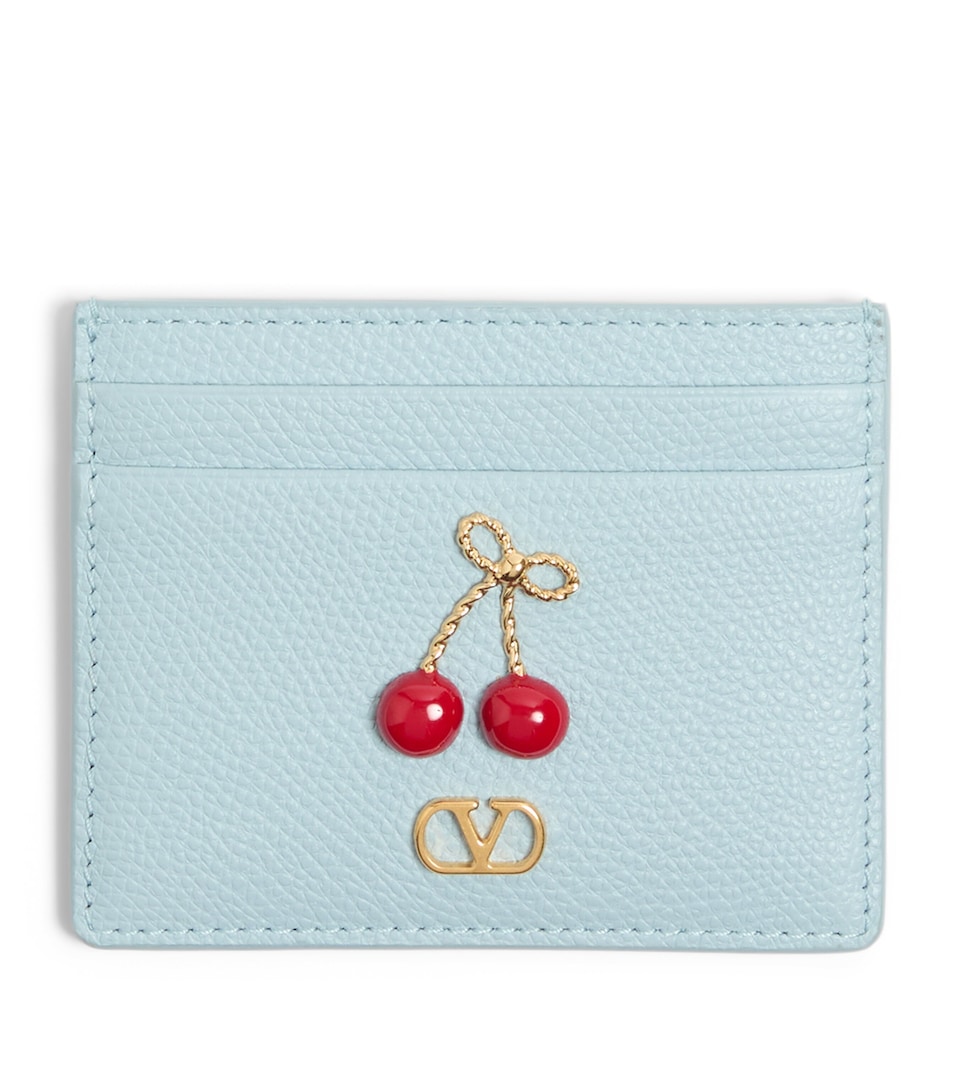 Grained Leather VLogo Signature Cherry Card Holder
