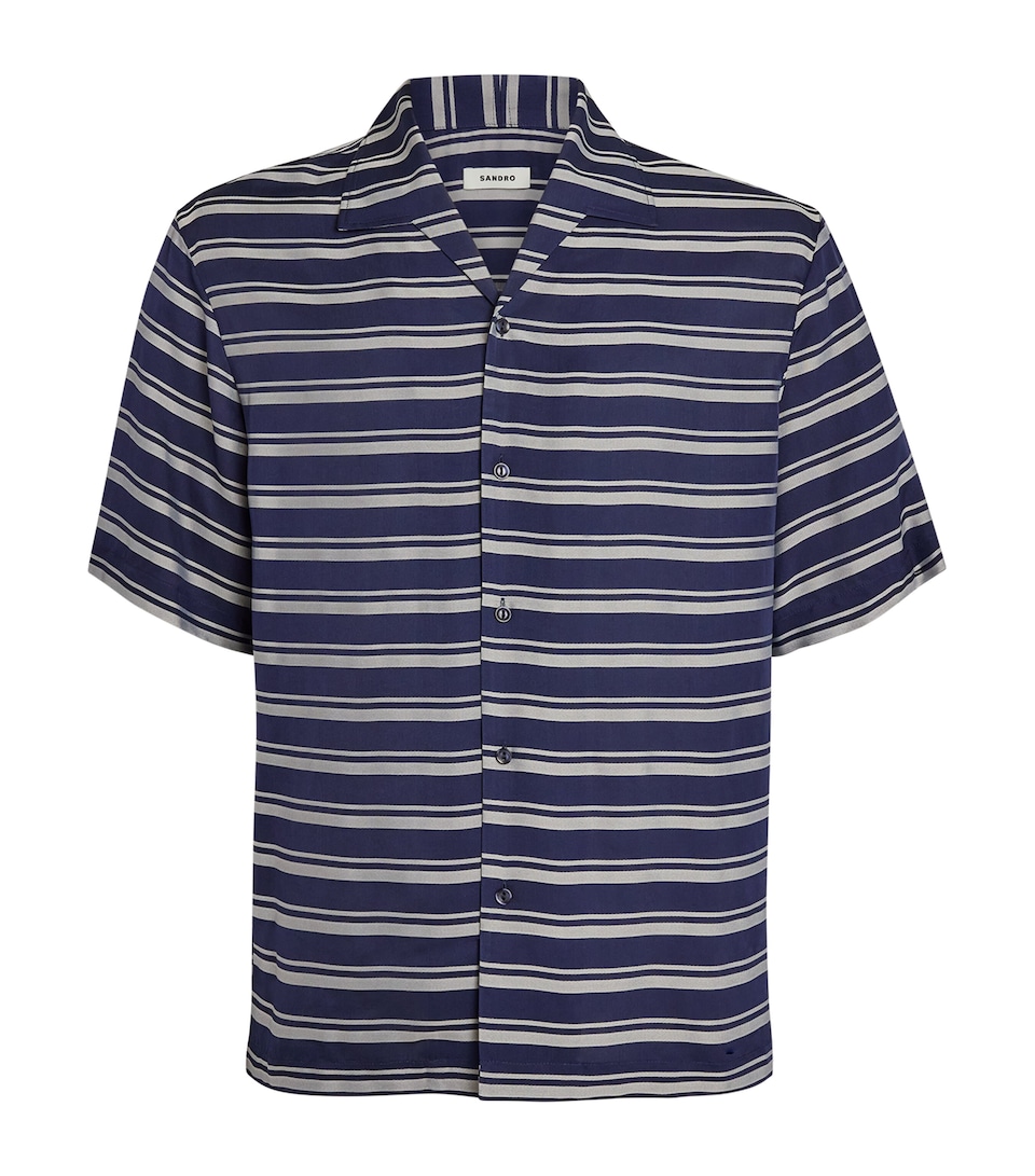 Sandro Paris Mens Stripe Short-Sleeve Shirt Navy Blue