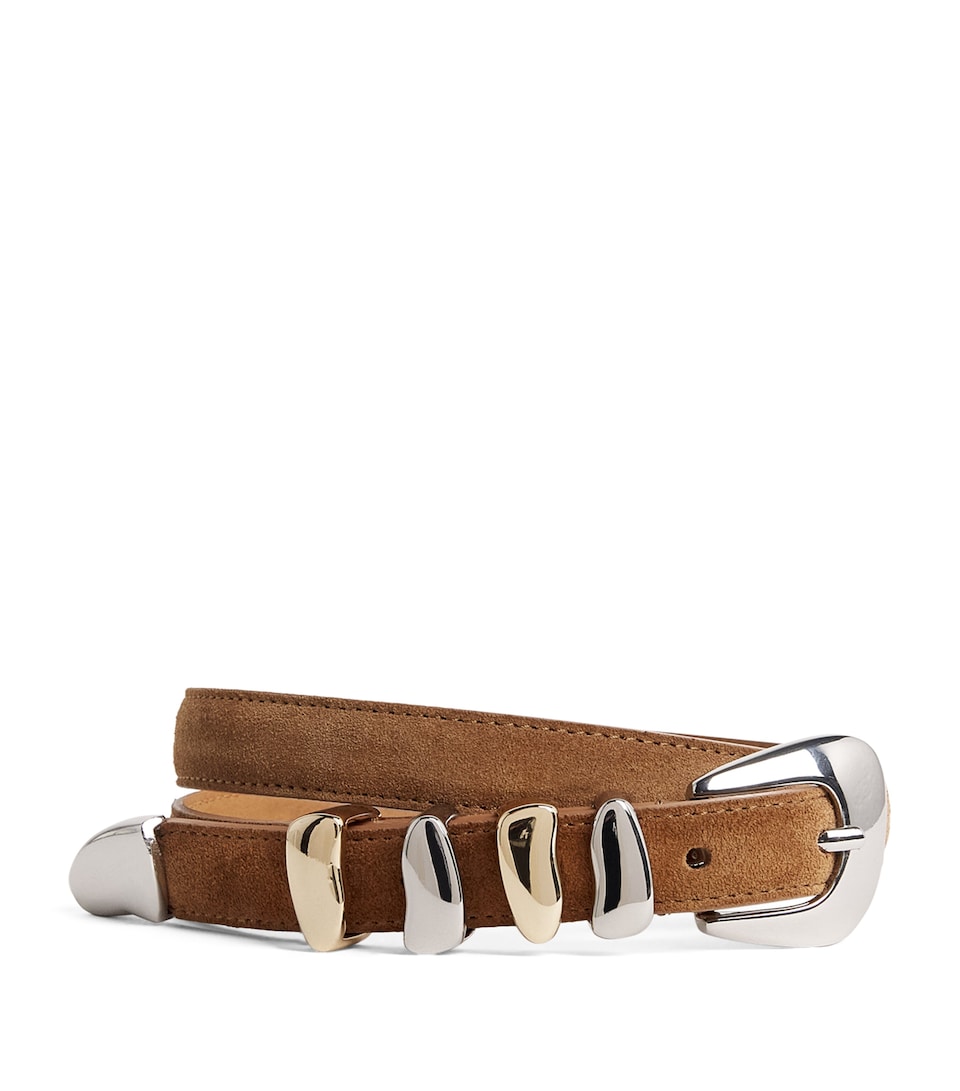 Claudie Pierlot Suede Mixed-Metal Buckle Belt Camel