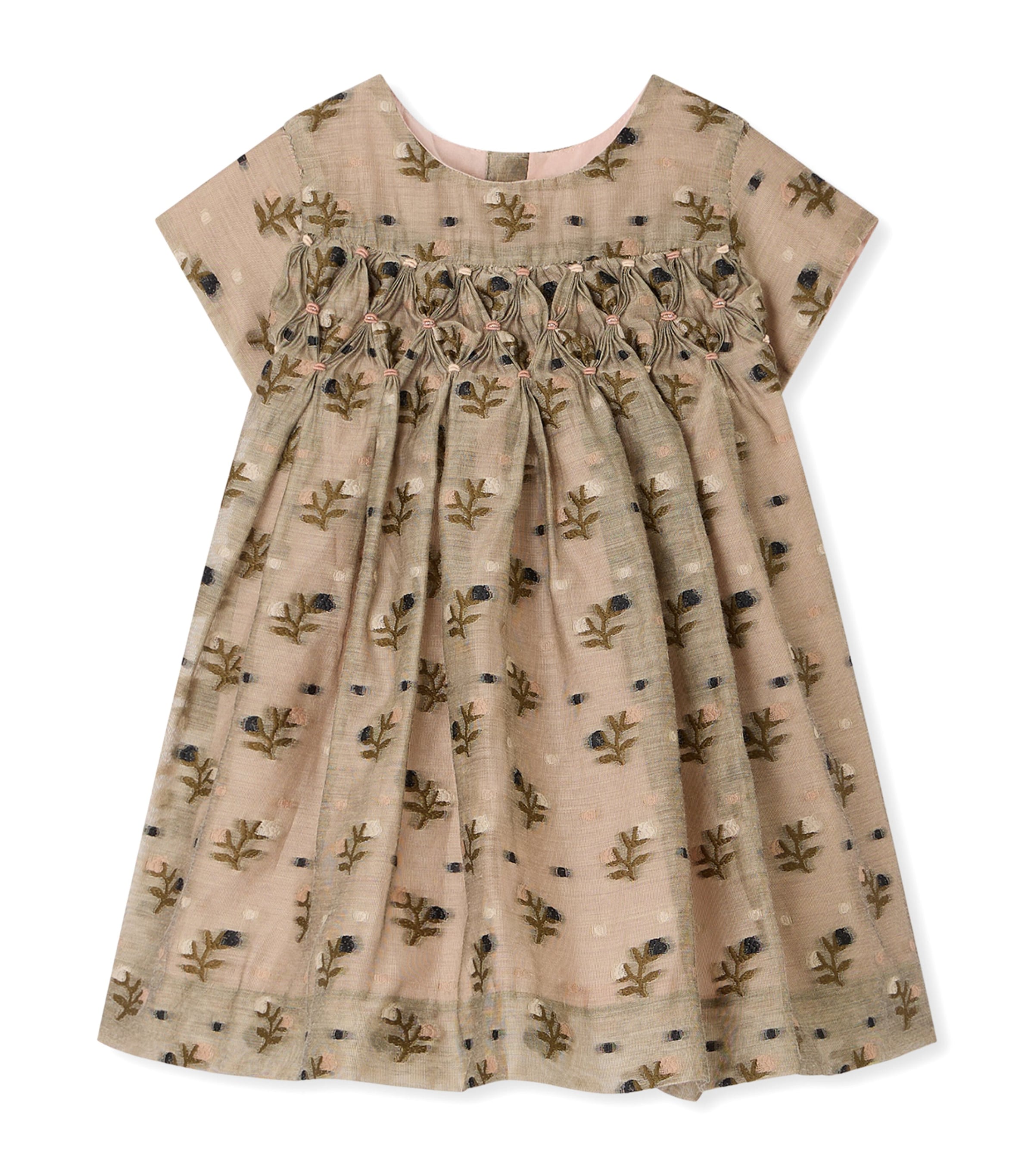 Bonpoint Cotton-Blend Ruched Dress (6-18 Months) Fl Vert Bronze