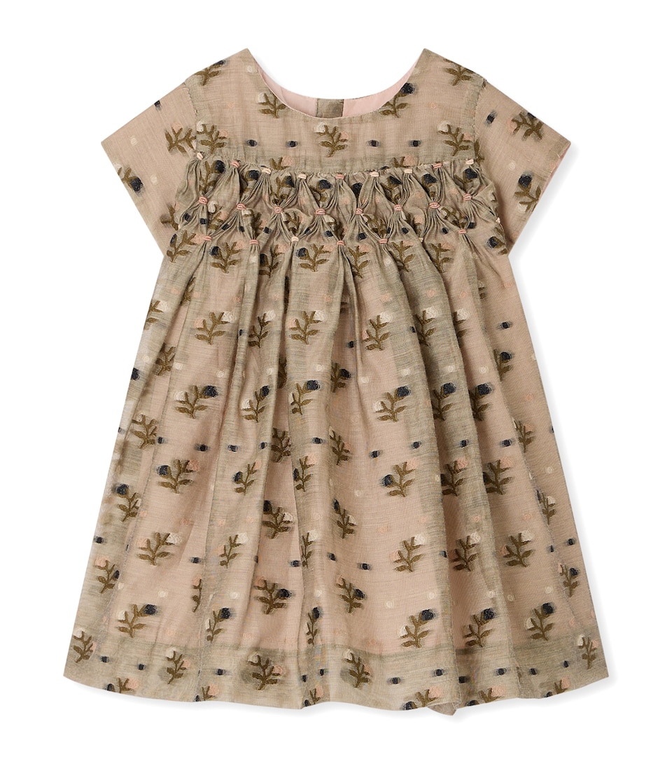 Bonpoint Cotton-Blend Ruched Dress (6-18 Months) Fl Vert Bronze