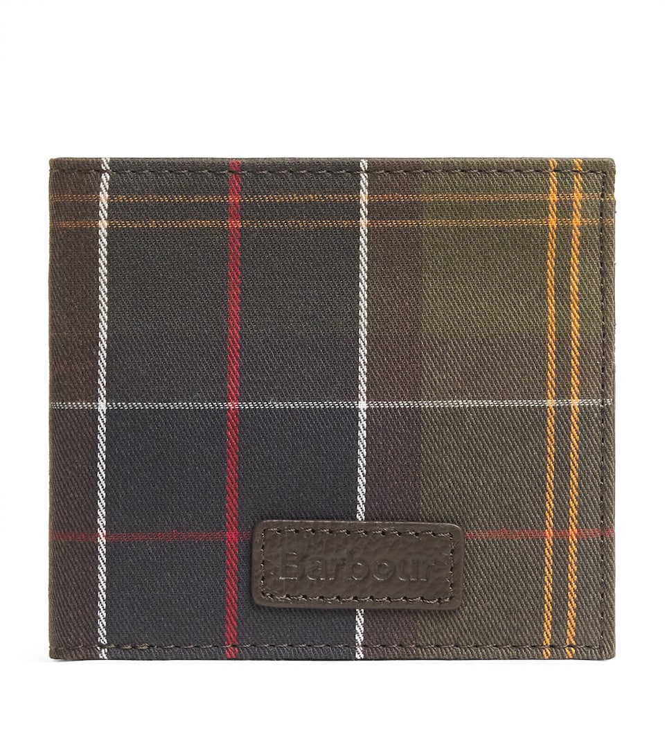 Cotton Leather-Detail Tartan Wallet