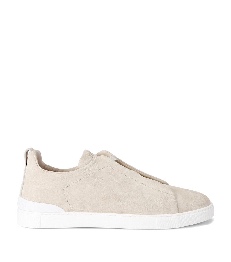 Zegna Leather Triple Stitch Sneakers Cream