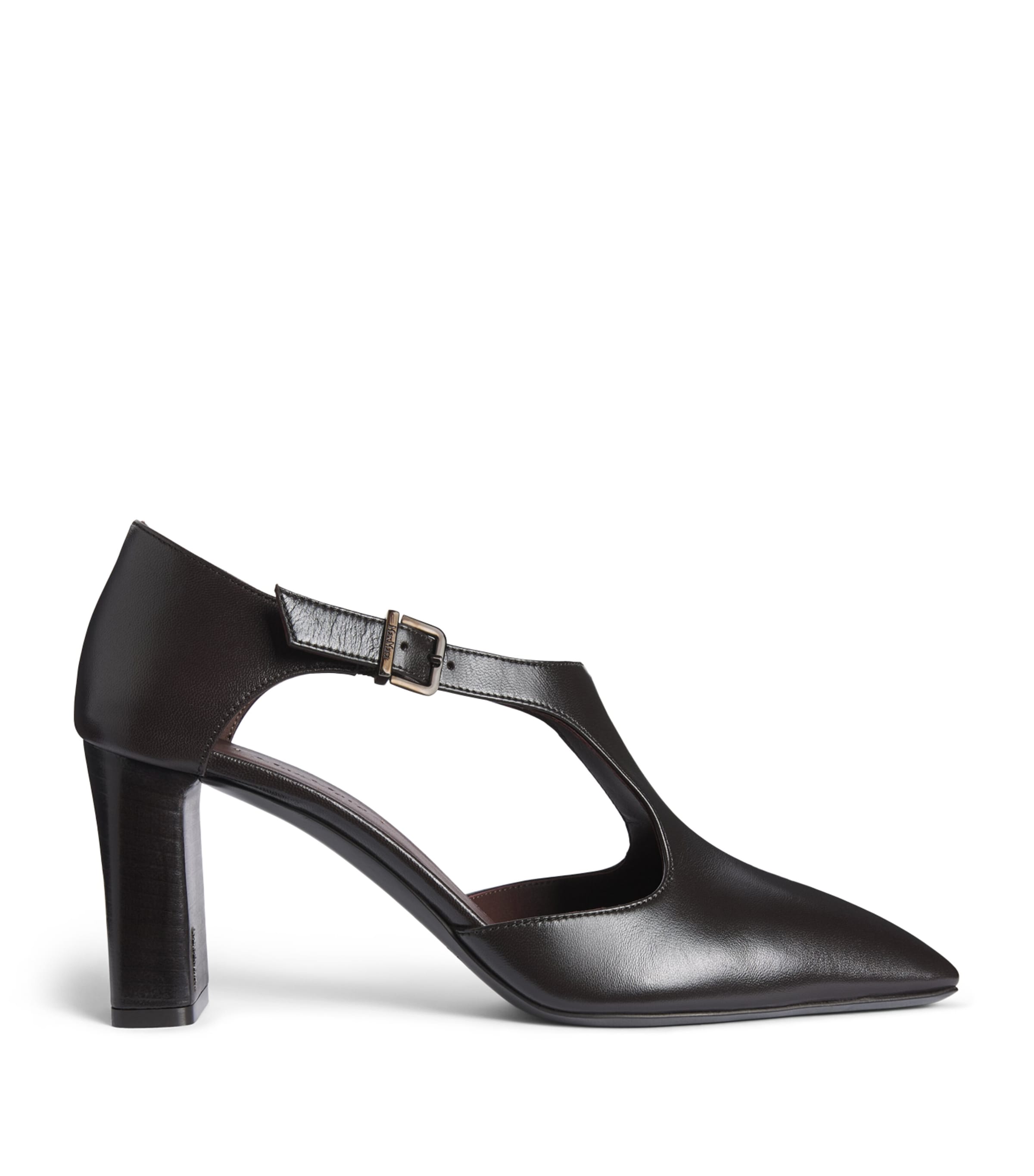 Max Mara Nappa Leather Cut-Out Pumps 75 Dark Brown