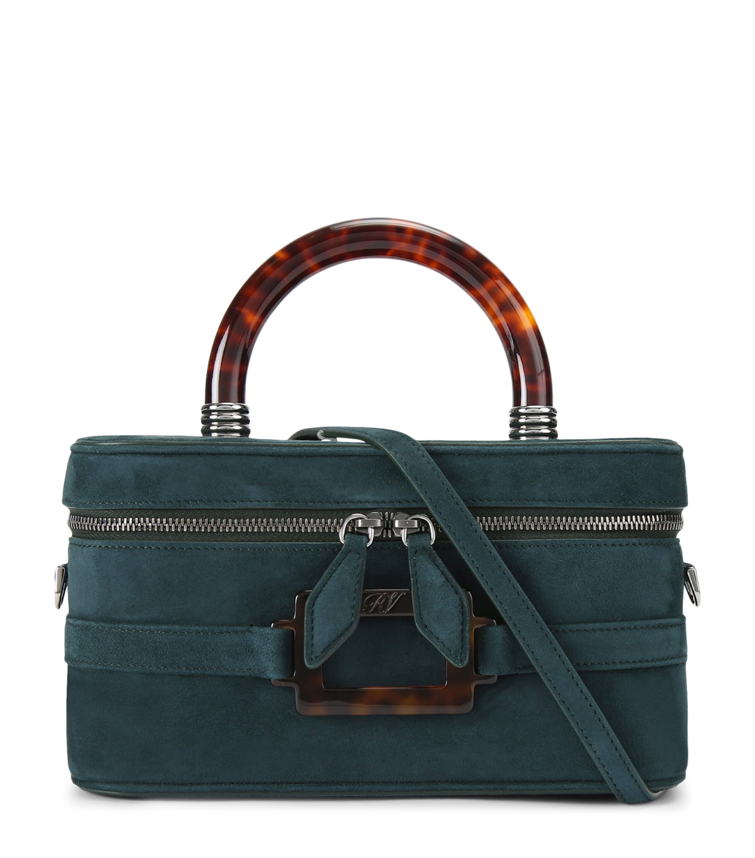 Roger Vivier Mini Suede Vanity Belle Vivier Top-Handle Bag Dark Green