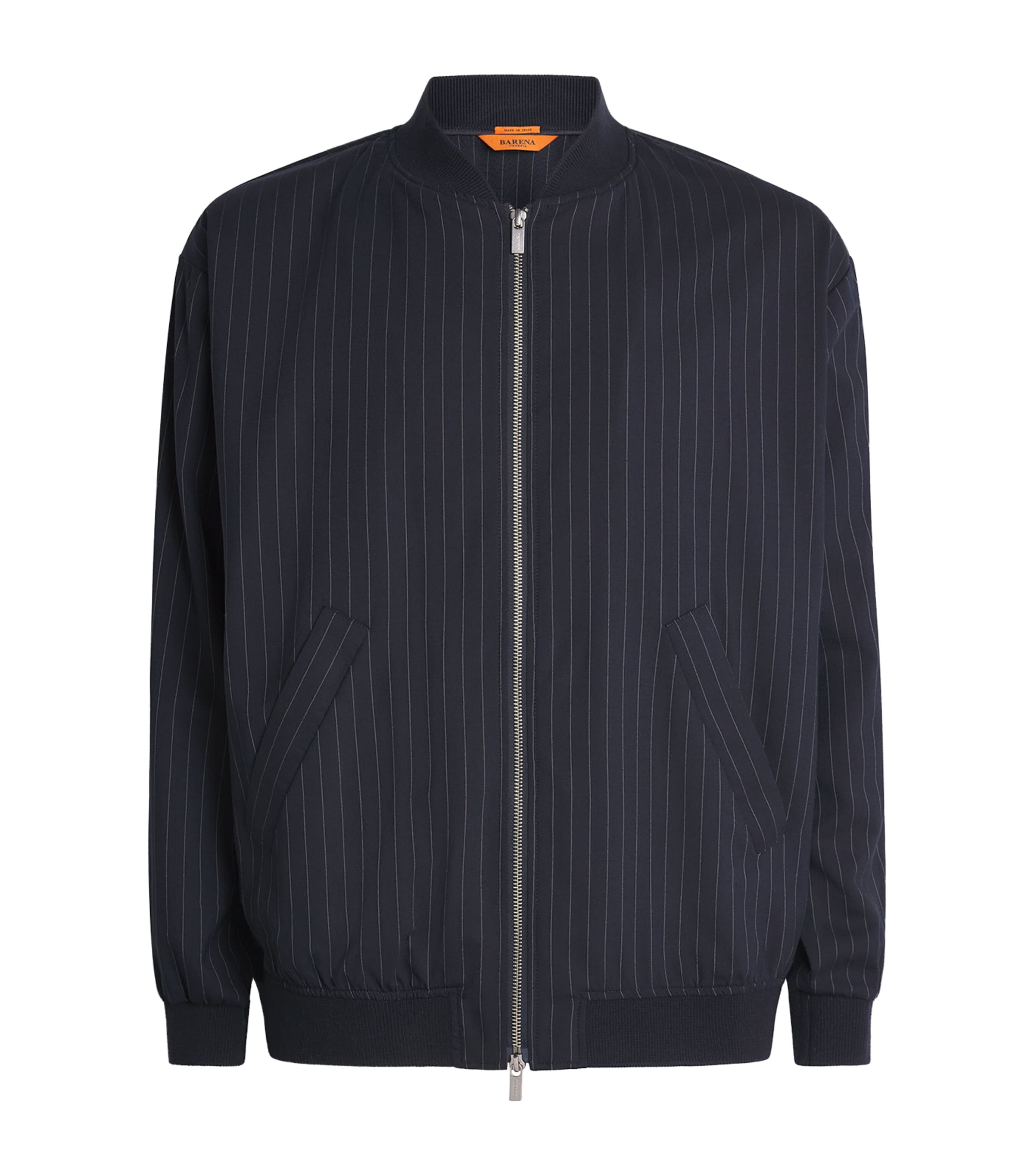 Stretch-Virgin Wool Pinstripe Bomber Jacket