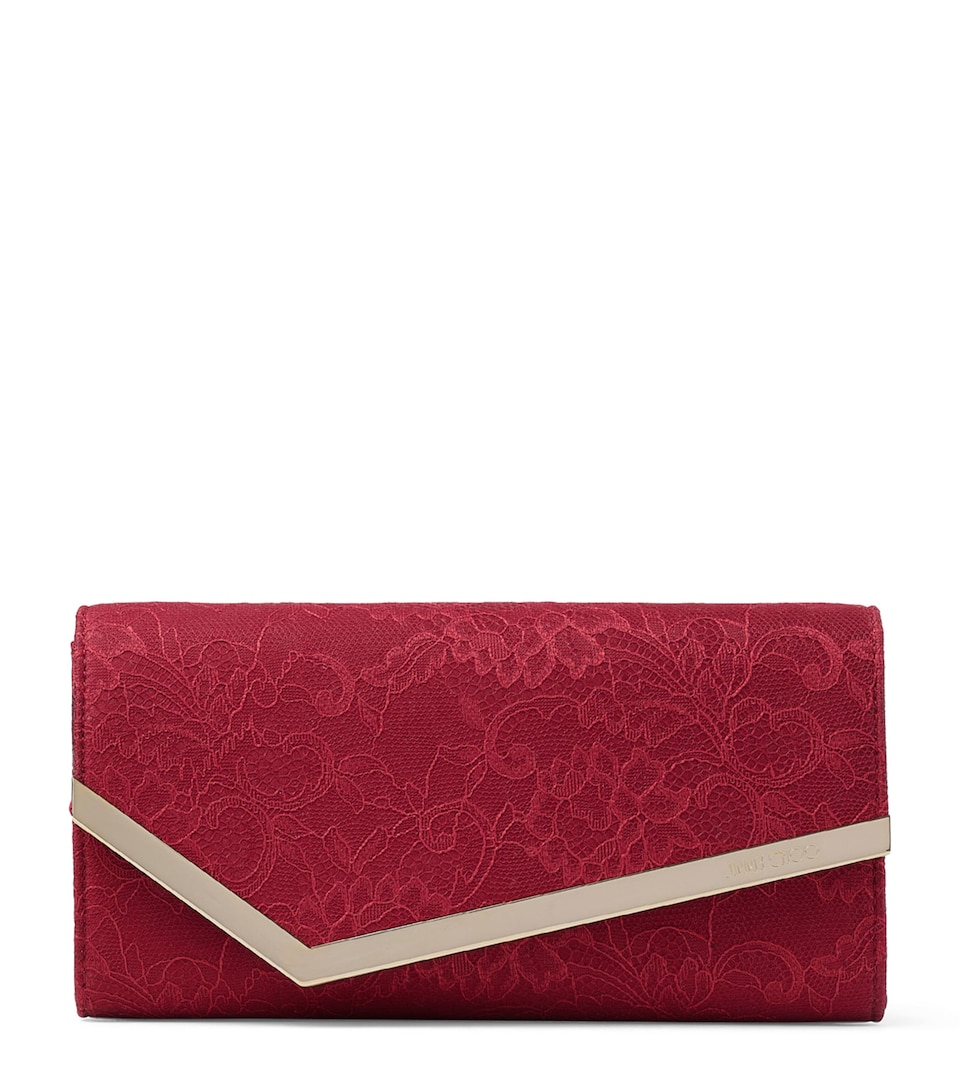 Jimmy Choo Lace Emmie Clutch Bag Ruby Red/light Gol