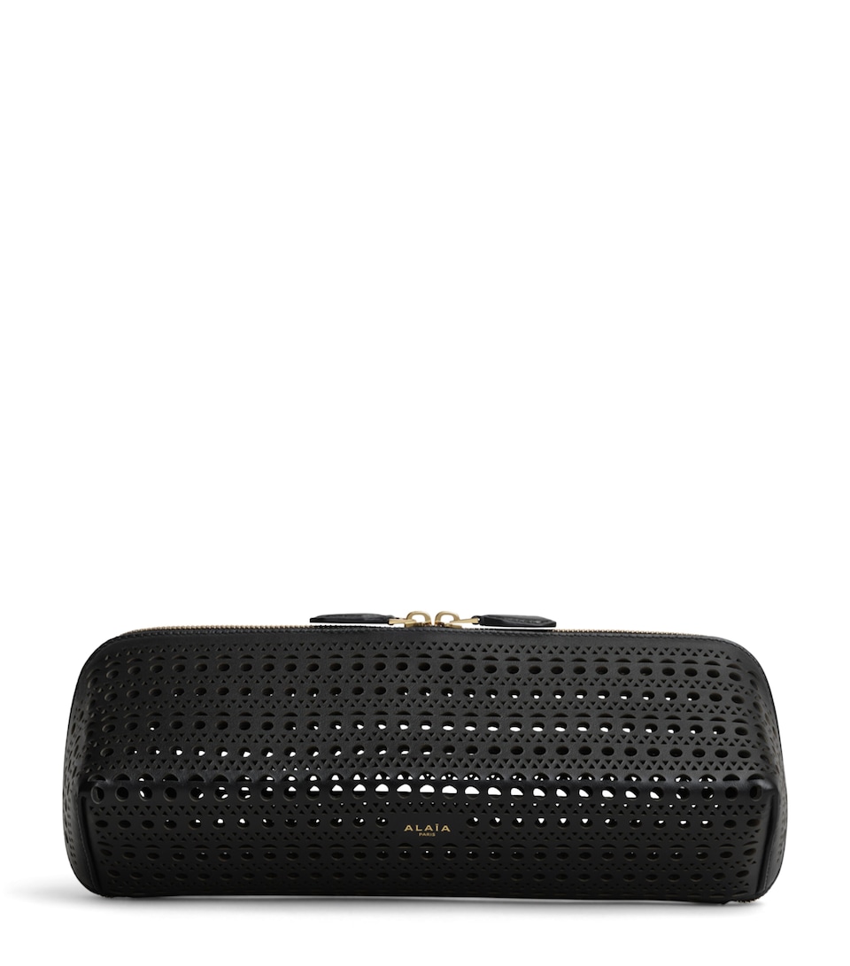 Alaïa Leather Perforated Delta Clutch Bag Black